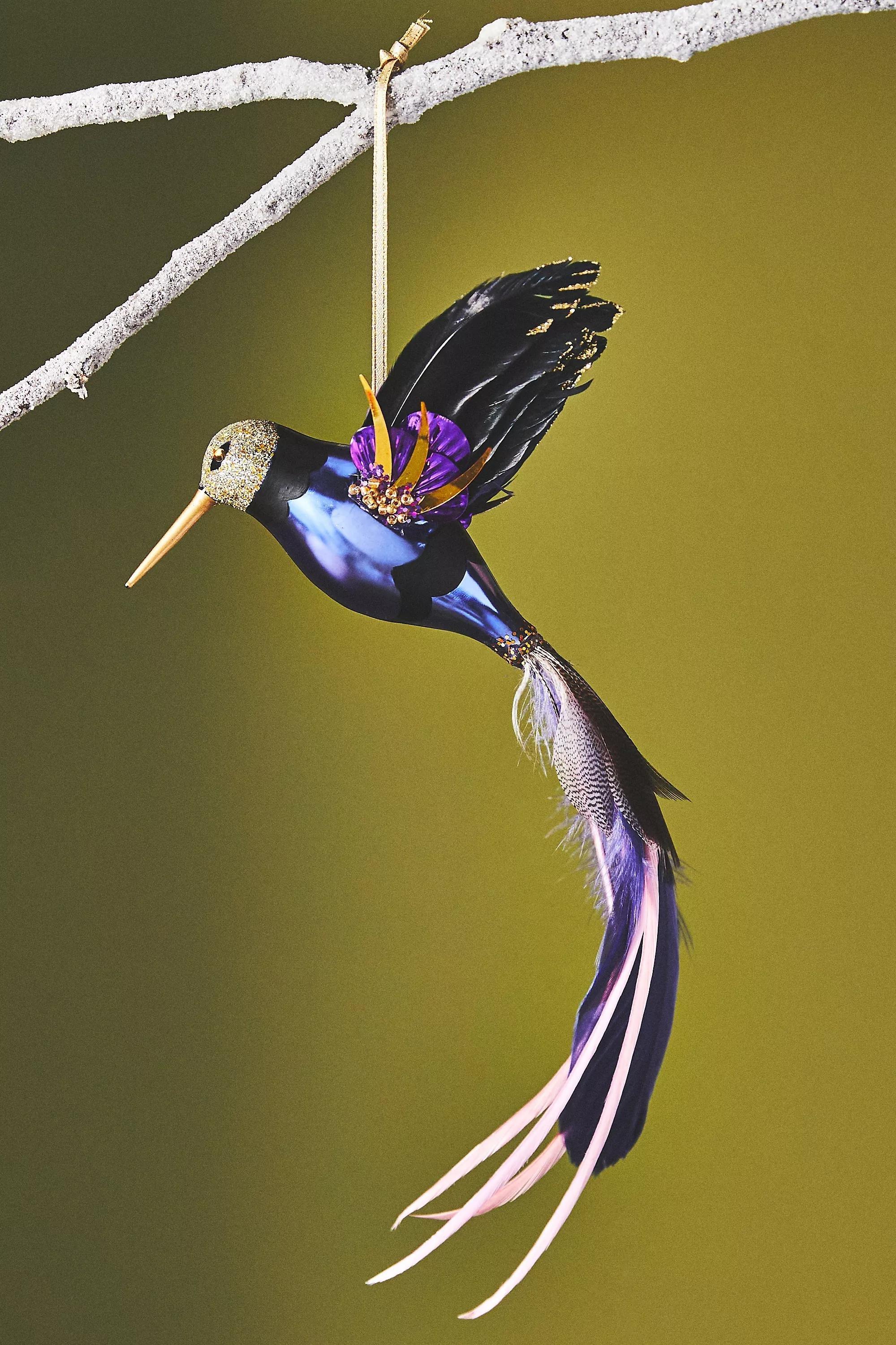 Glass Hummingbird Ornament, Purple, , large image number 0