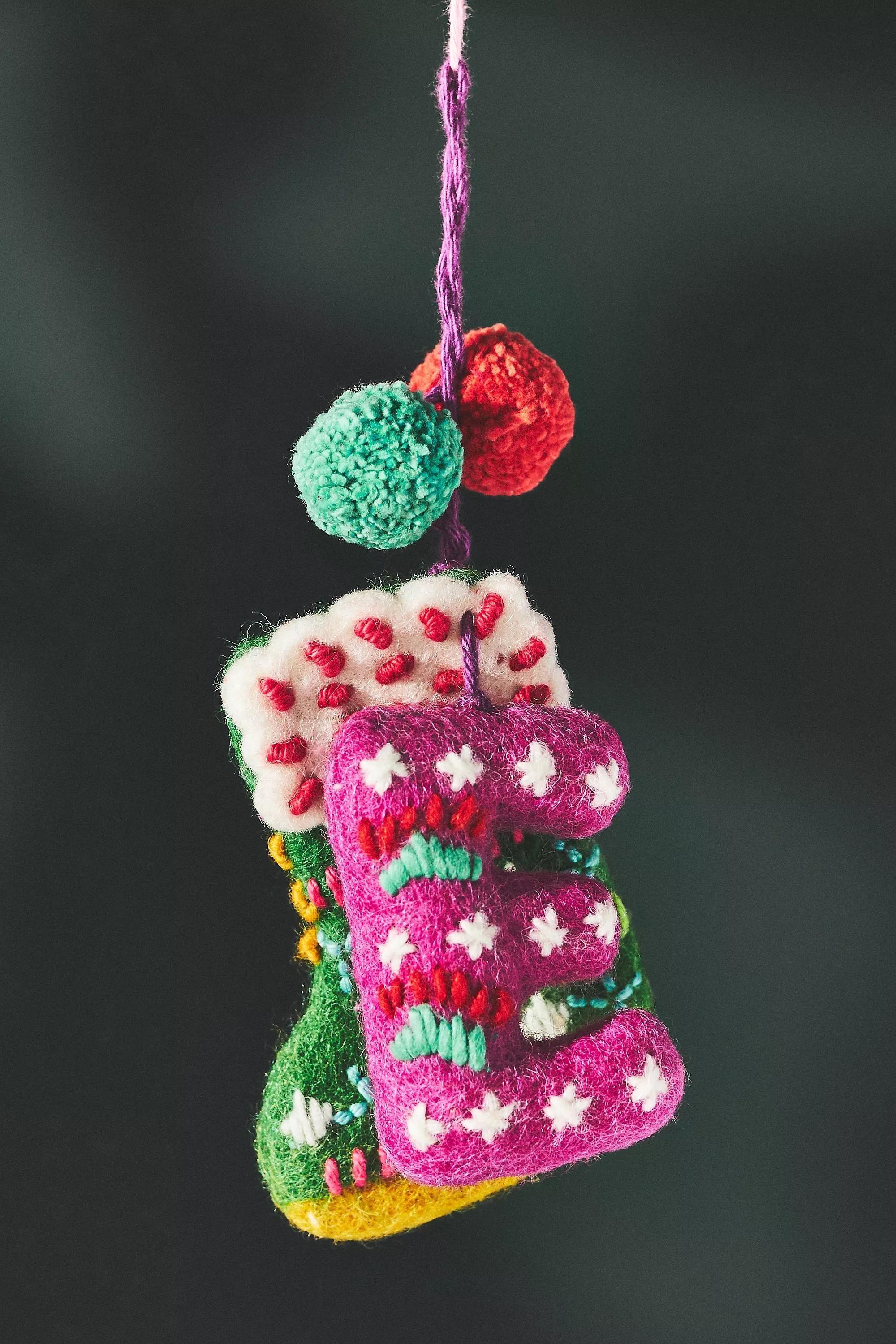 Ski Apres Felt Monogram Ornament, E, , large image number 0