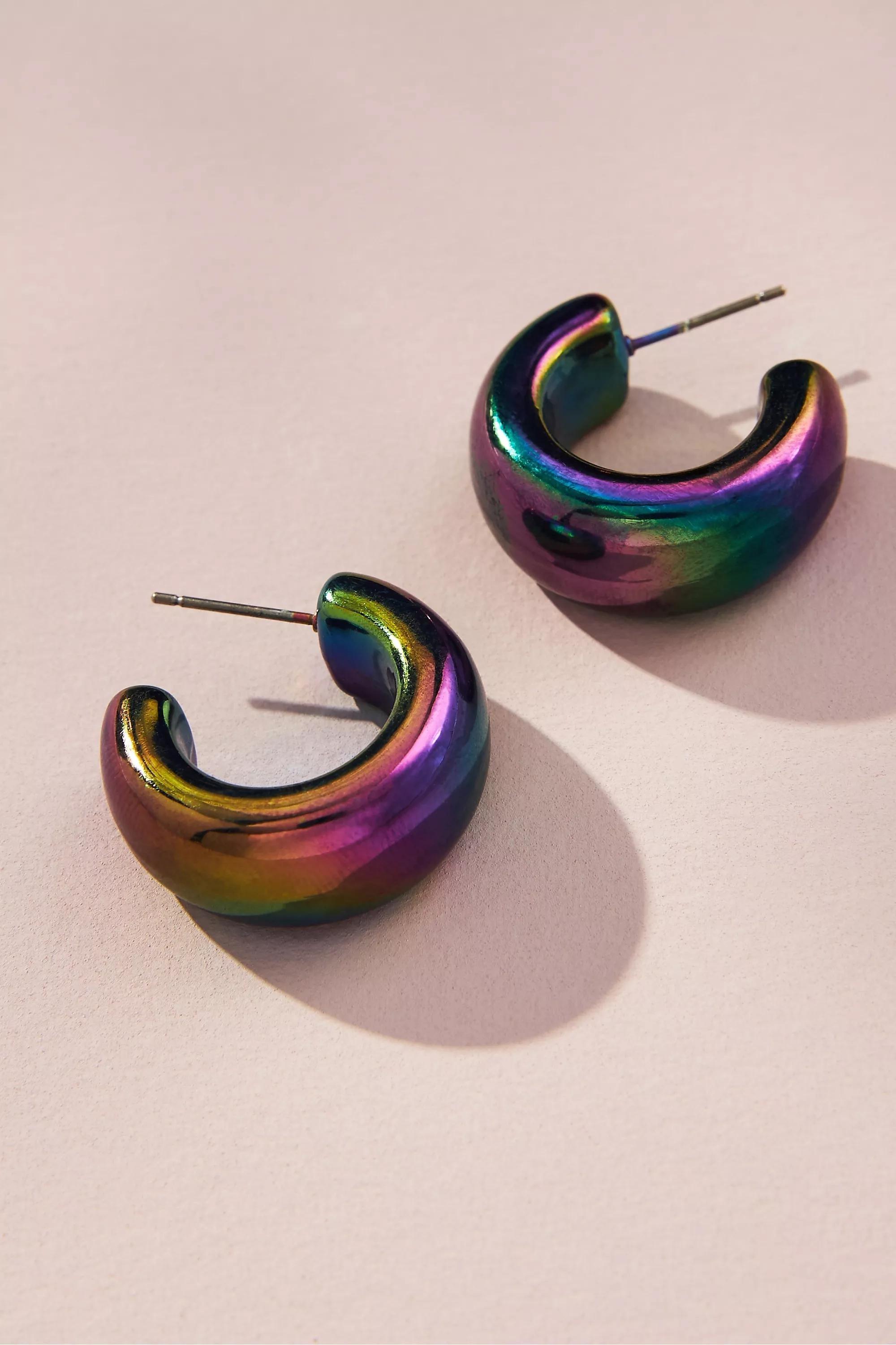 Iridescent Resin Hoop Earrings, Grey, A501_0044, medium