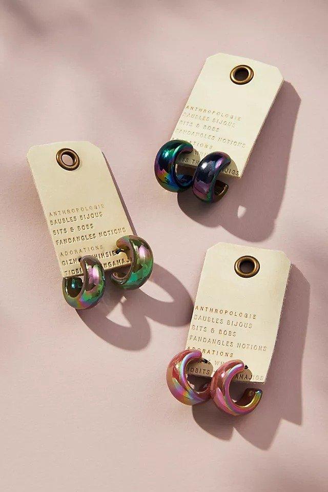 Iridescent Resin Hoop Earrings, Grey, A501_0044, large image number 1