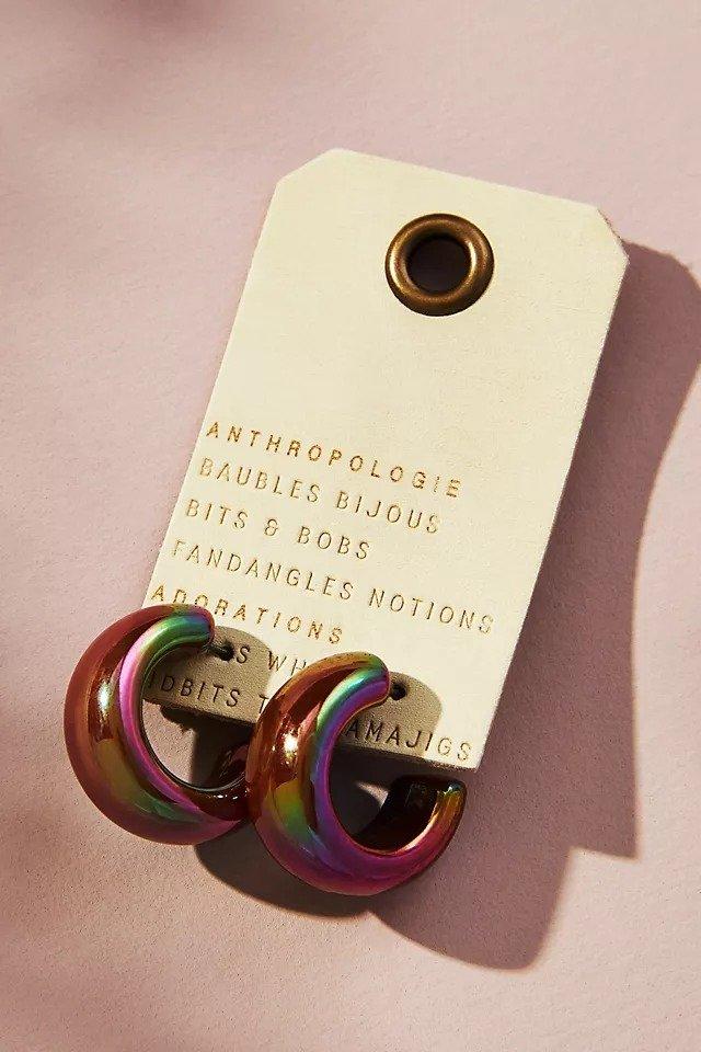Iridescent Resin Hoop Earrings, Multicolour, A501_0060, large image number 1