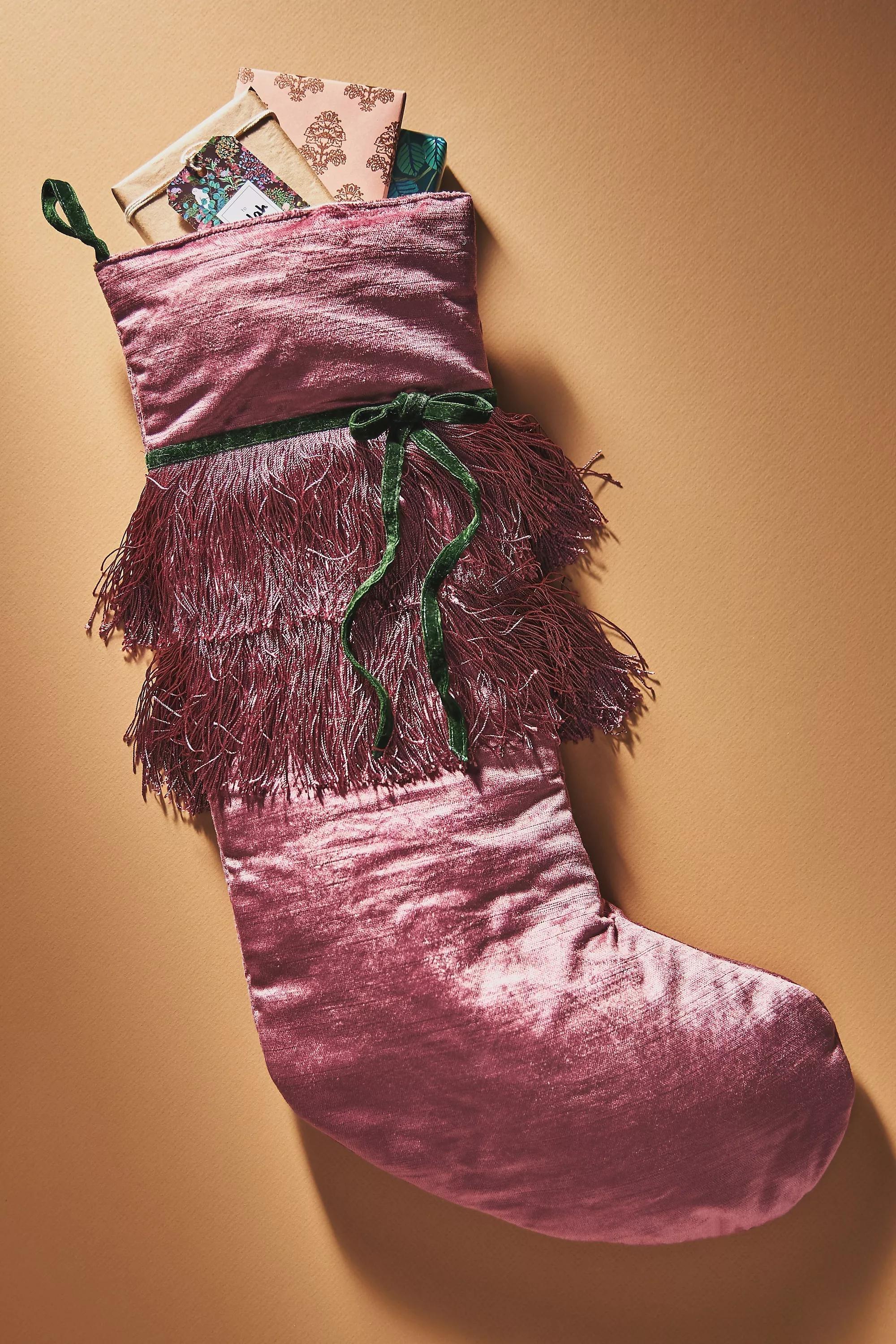 Erika Velvet Fringe Christmas Stocking, Purple, A501_0054, large image number 0