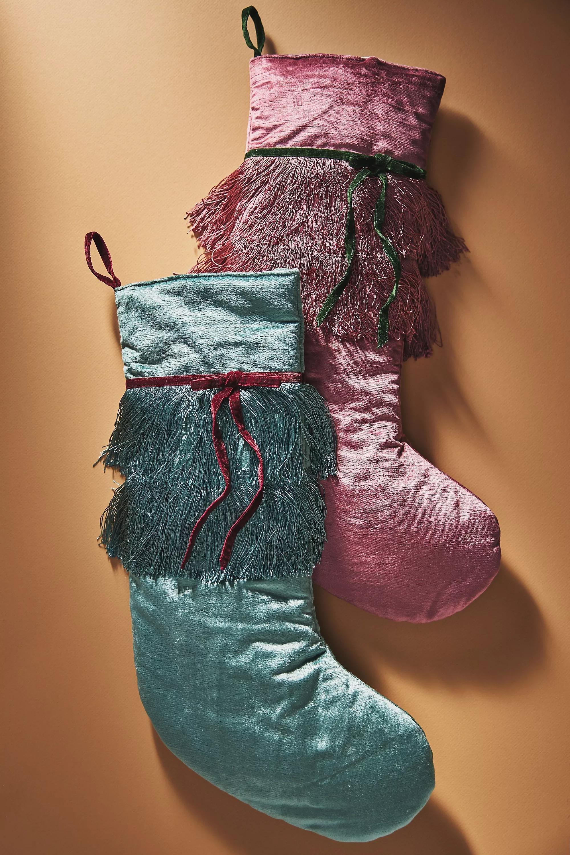 Erika Velvet Fringe Christmas Stocking, Purple, A501_0054, large image number 1