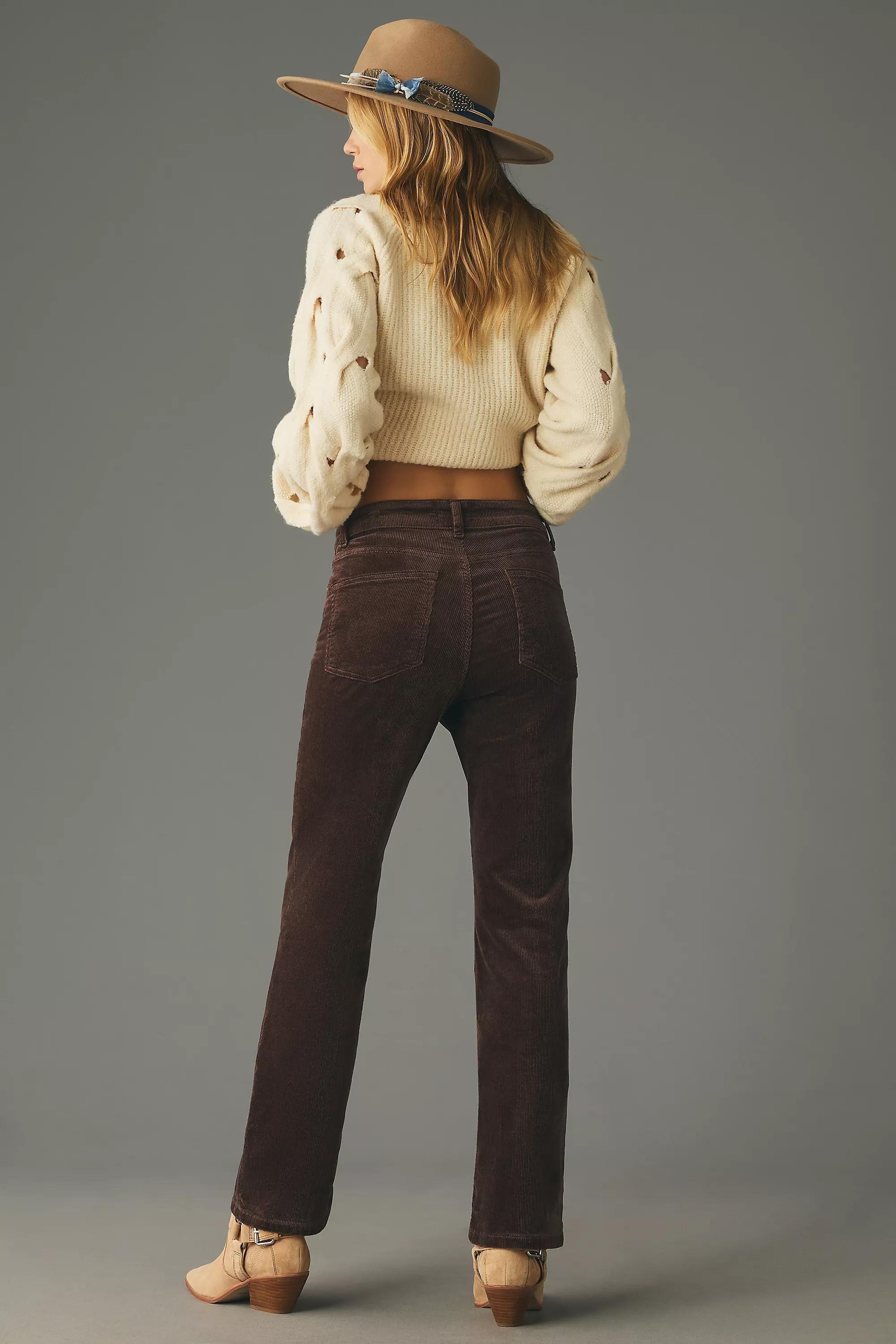 Pilcro Mid-Rise Corduroy Crop Flare Jeans, Brown, , large image number 3