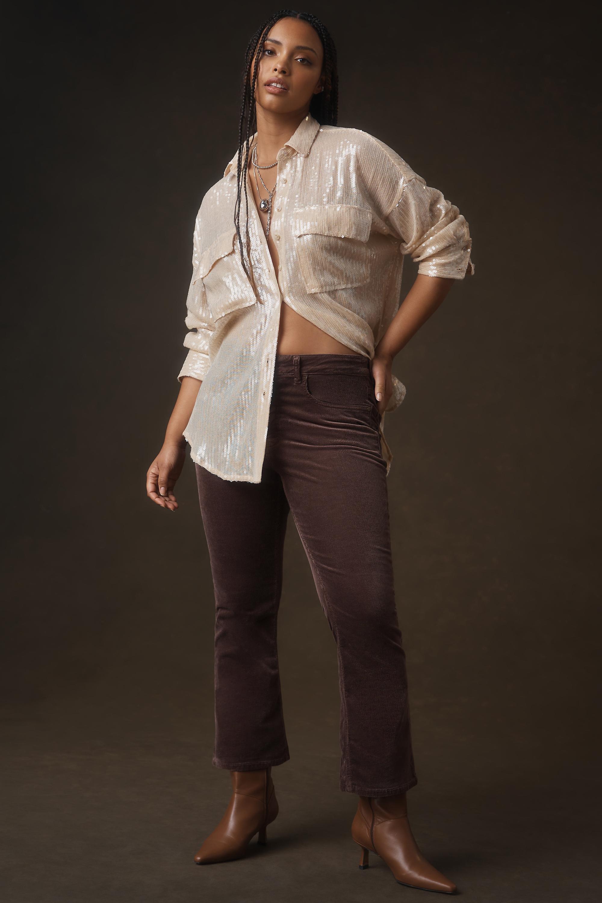 Pilcro Mid-Rise Corduroy Crop Flare Jeans, Brown, , large image number 5