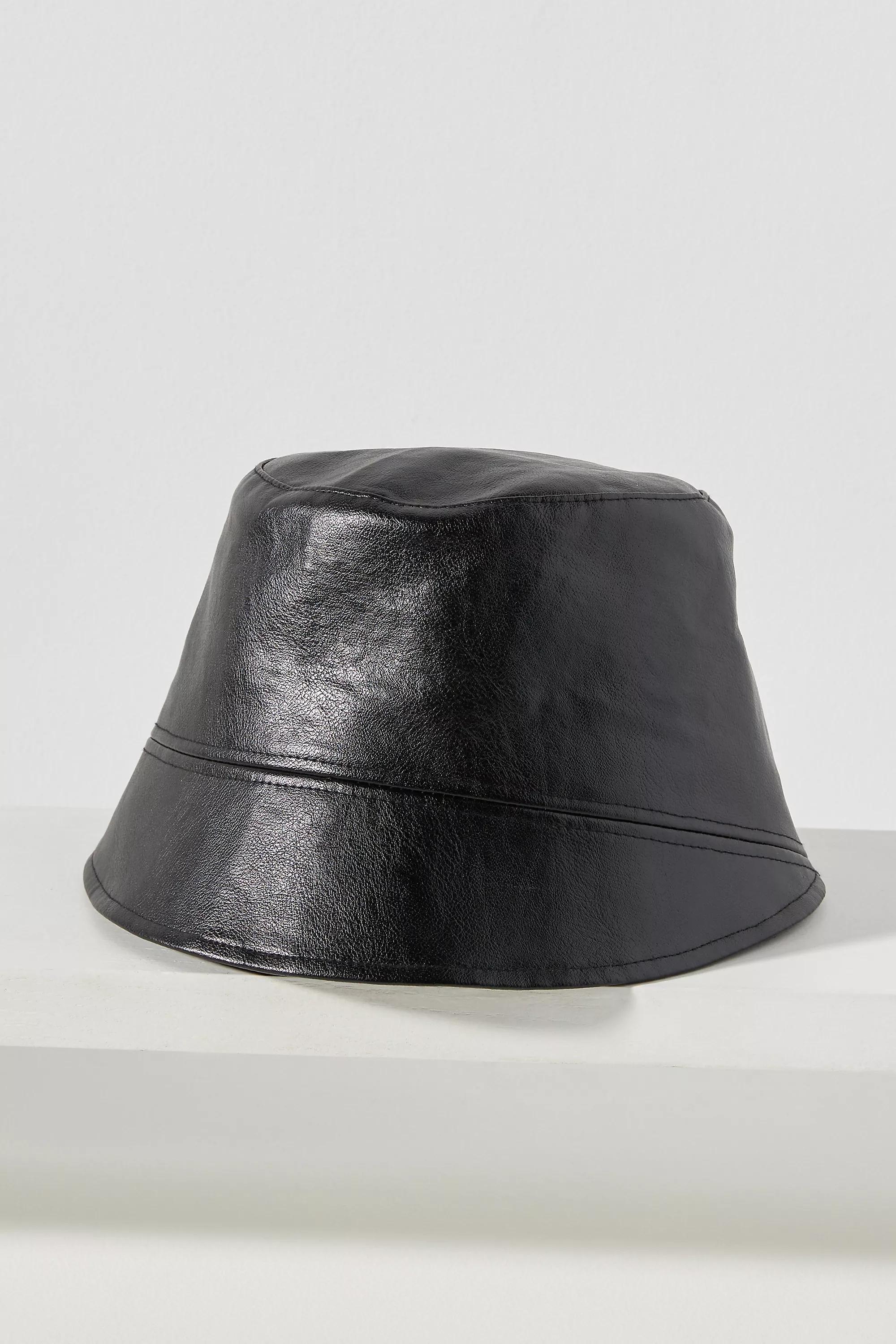 Faux Leather Bucket Hat, Black, A501_0001, large image number 1