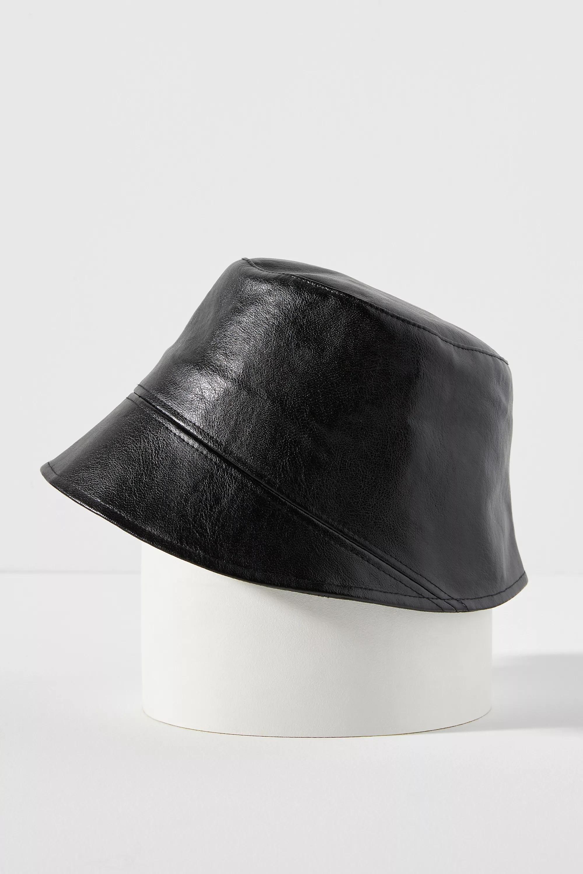 Faux Leather Bucket Hat, Black, A501_0001, large image number 3
