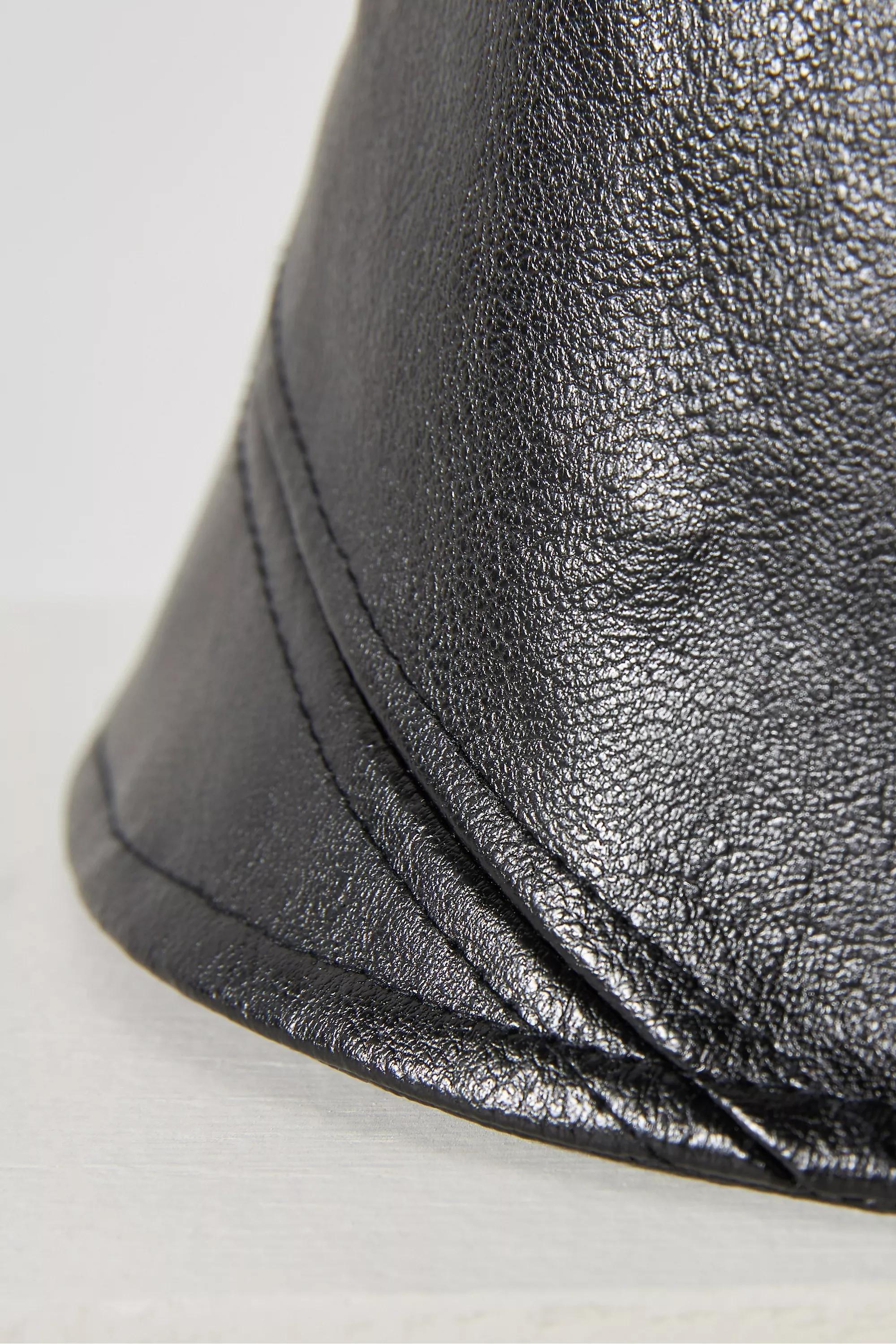 Faux Leather Bucket Hat, Black, A501_0001, large image number 4
