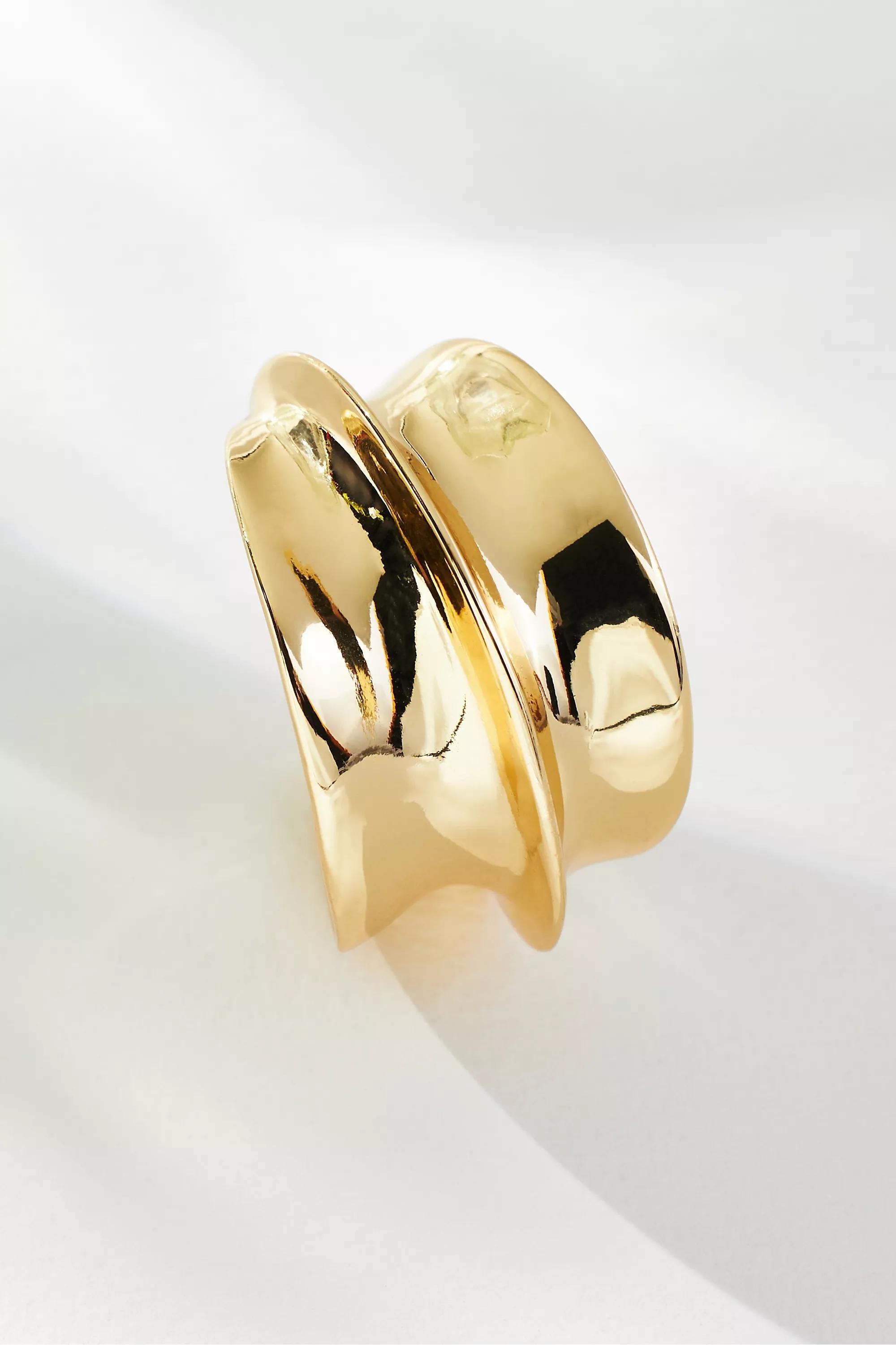 Wavy Wide Hoop Earrings, Gold, , large image number 3