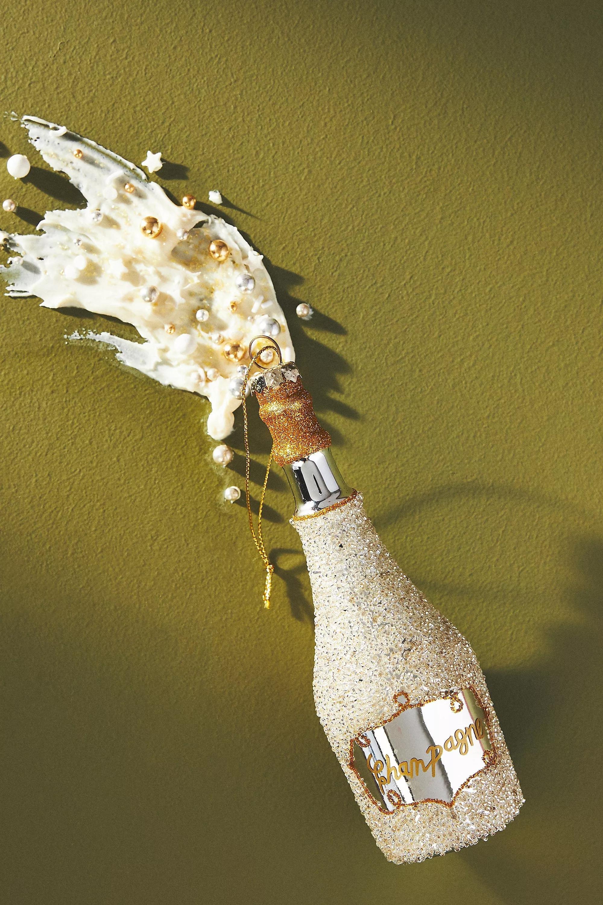 GOLD Champagne Bottle Glass Christmas Tree Decoration, , large image number 0