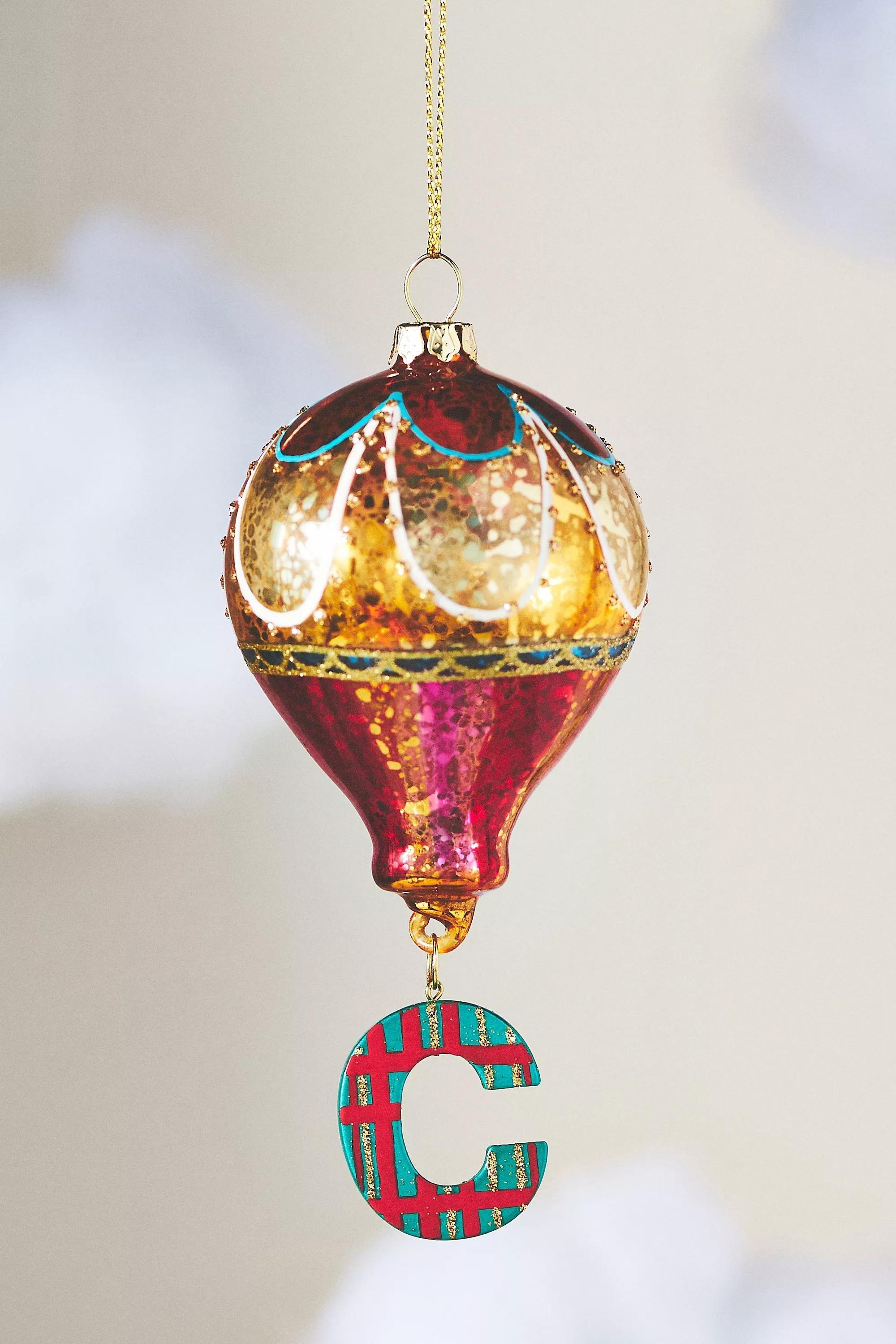 Hot Air Balloon Glass Monogram Ornament, C, A501_0903, large image number 0