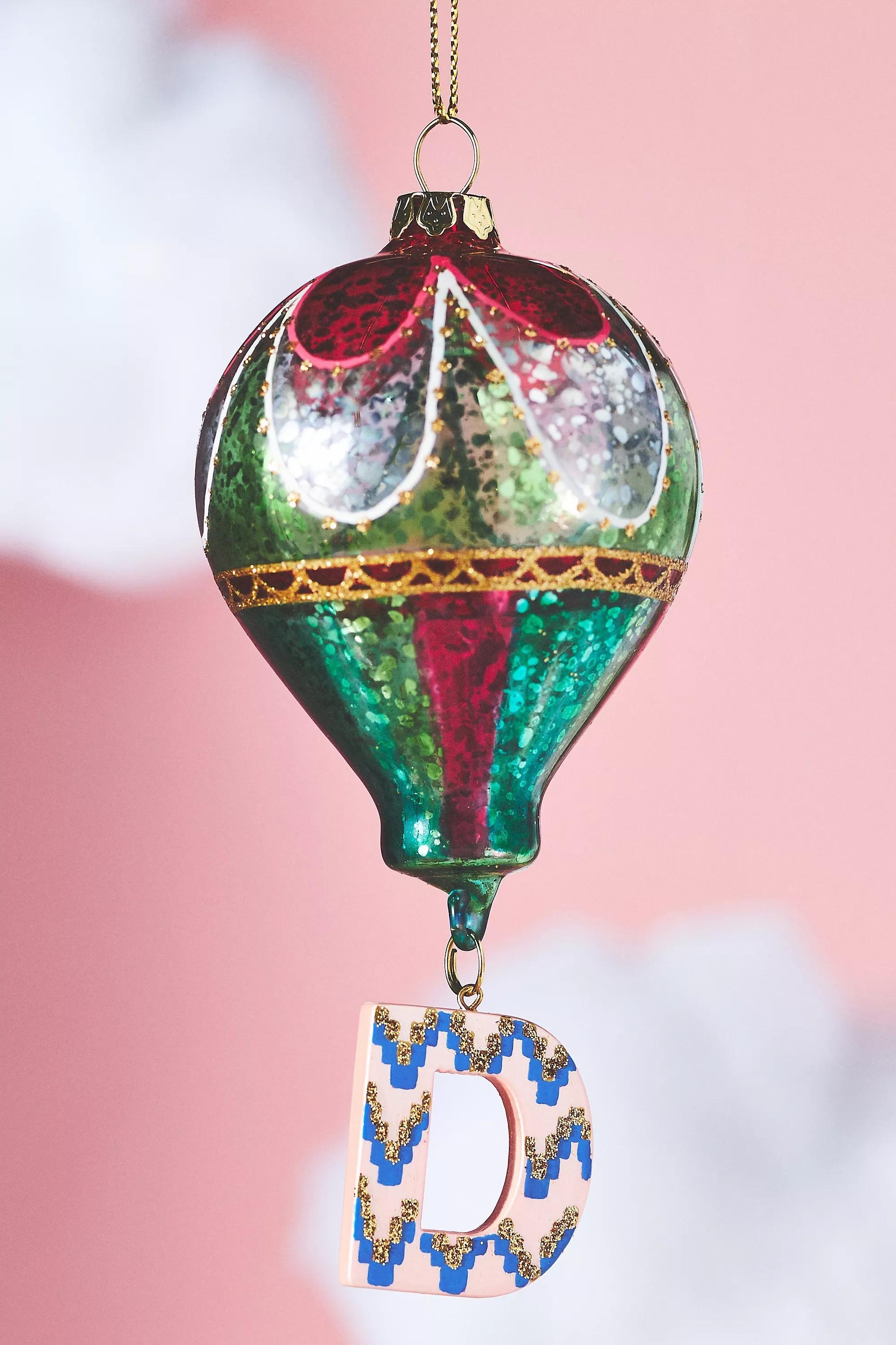 Hot Air Balloon Glass Monogram Ornament D, Multicolour, A501_0904, large image number 0