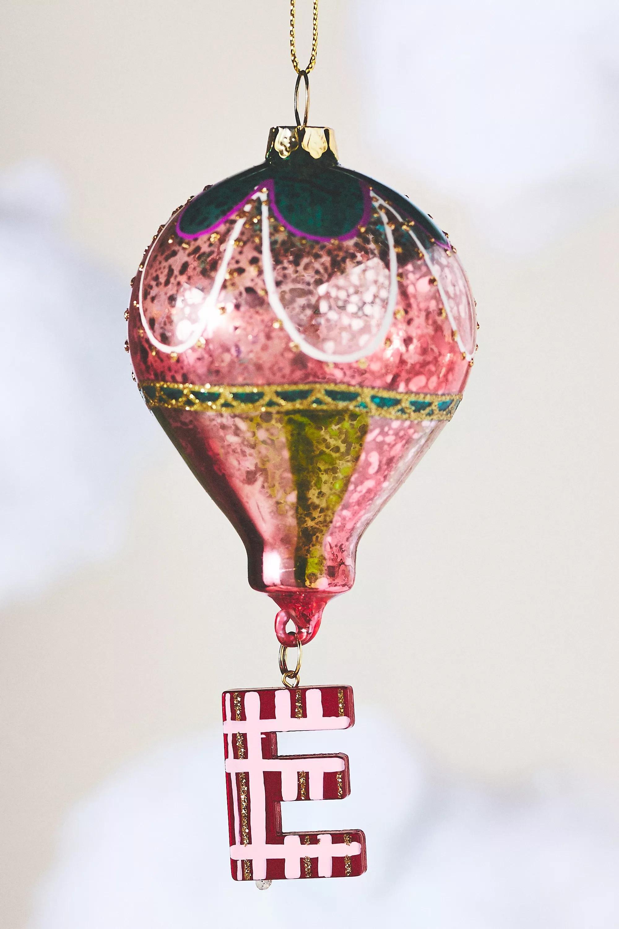 Hot Air Balloon Glass Monogram Ornament E, Multicolour, A501_0905, large image number 0