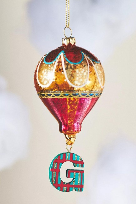 Anthropologie - Hot Air Balloon Glass Monogram Ornament, G