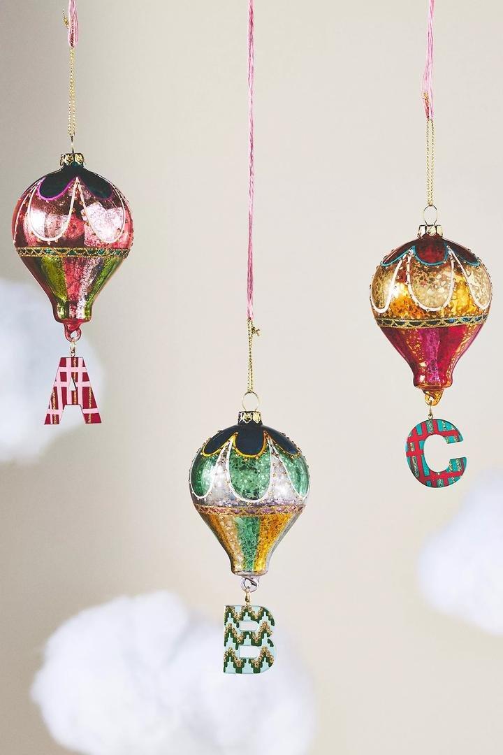 Anthropologie - Hot Air Balloon Glass Monogram Ornament, G