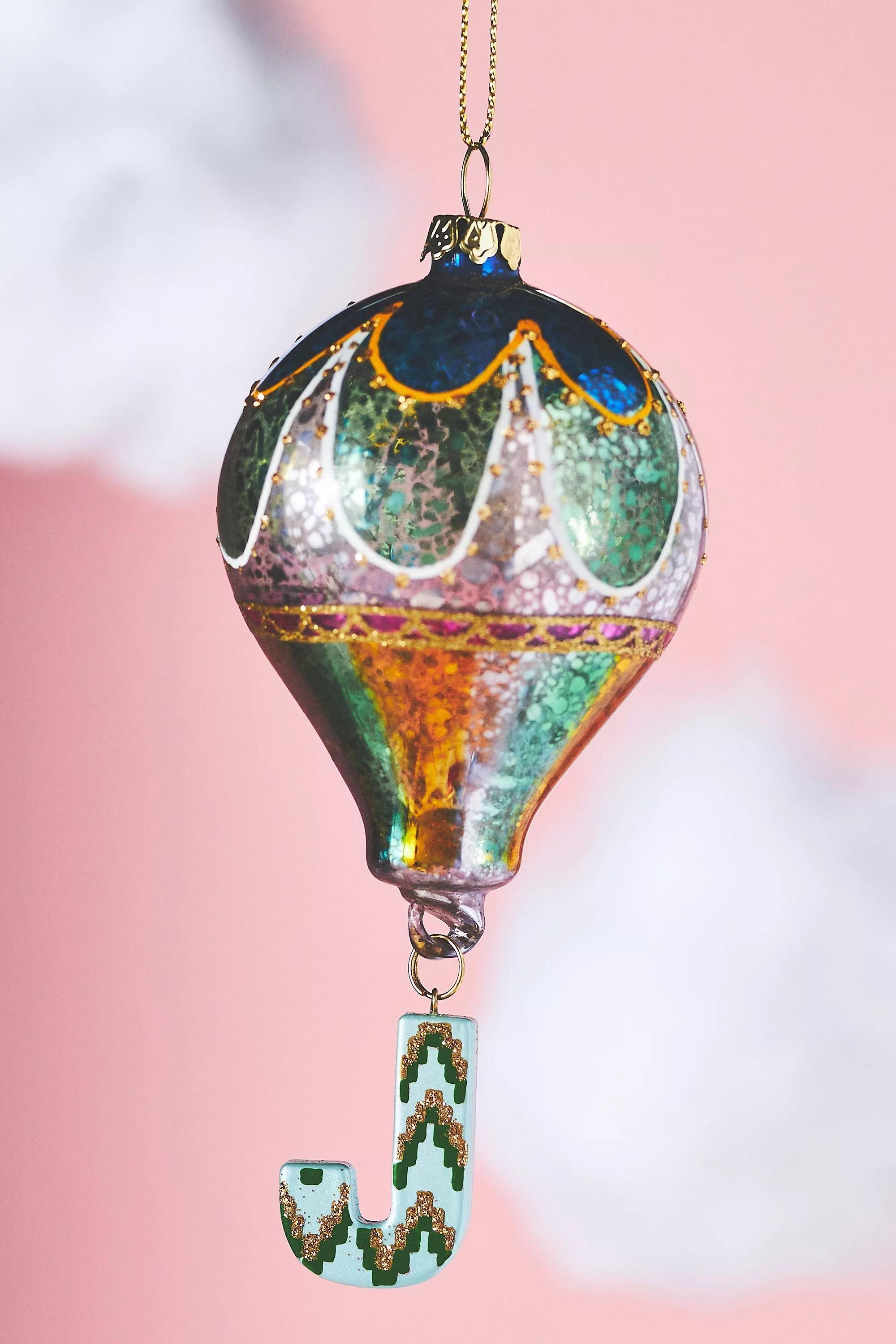 Hot Air Balloon Glass Monogram Ornament, J, A501_0910, large image number 0