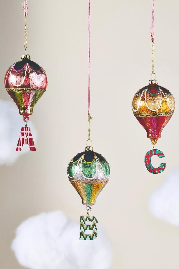 Hot Air Balloon Glass Monogram Ornament, K, A501_0911, large image number 1