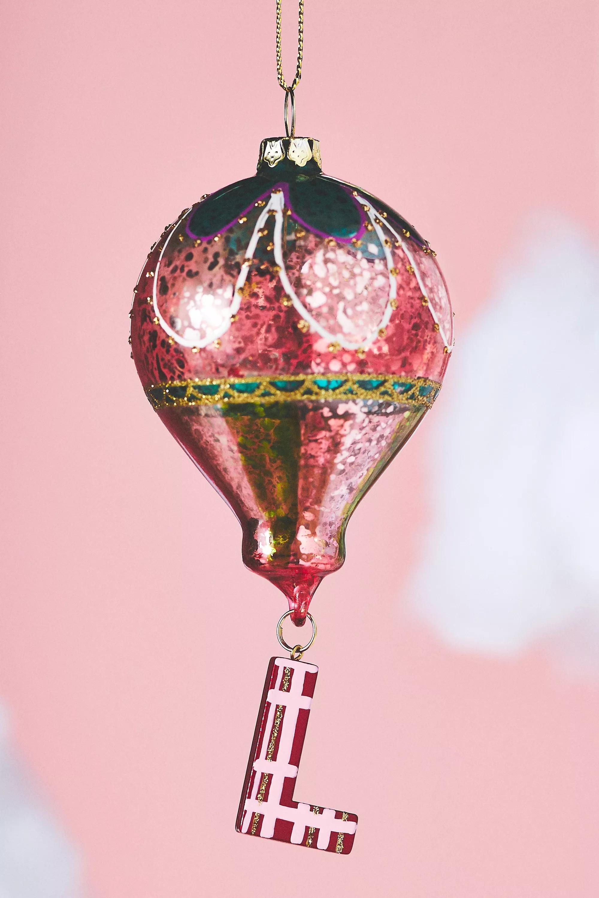 Hot Air Balloon Glass Monogram Ornament, L, A501_0912, large image number 0