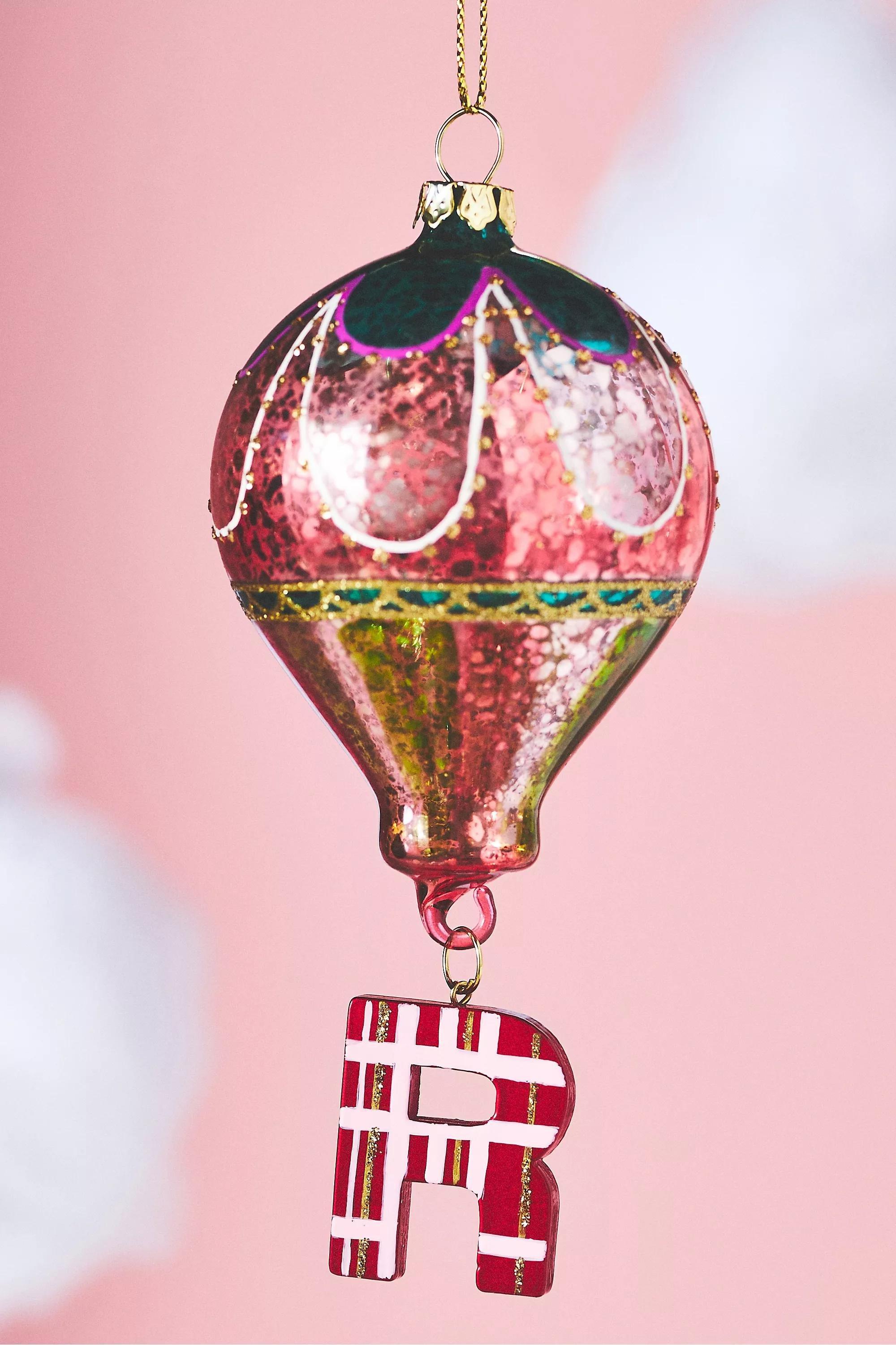 Hot Air Balloon Glass Monogram Ornament R, Multicolour, A501_0918, large image number 0