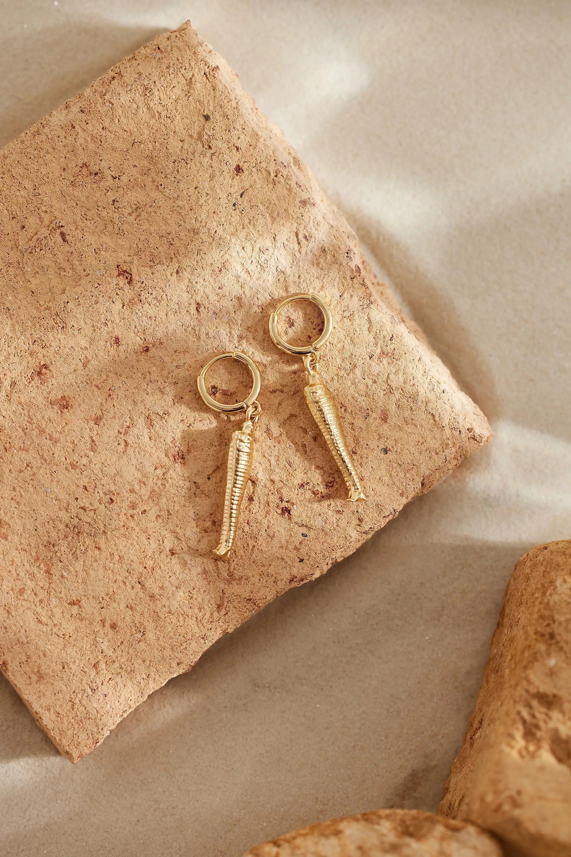 Textured Fish Huggie Earrings, Gold-Plated, , large image number 0