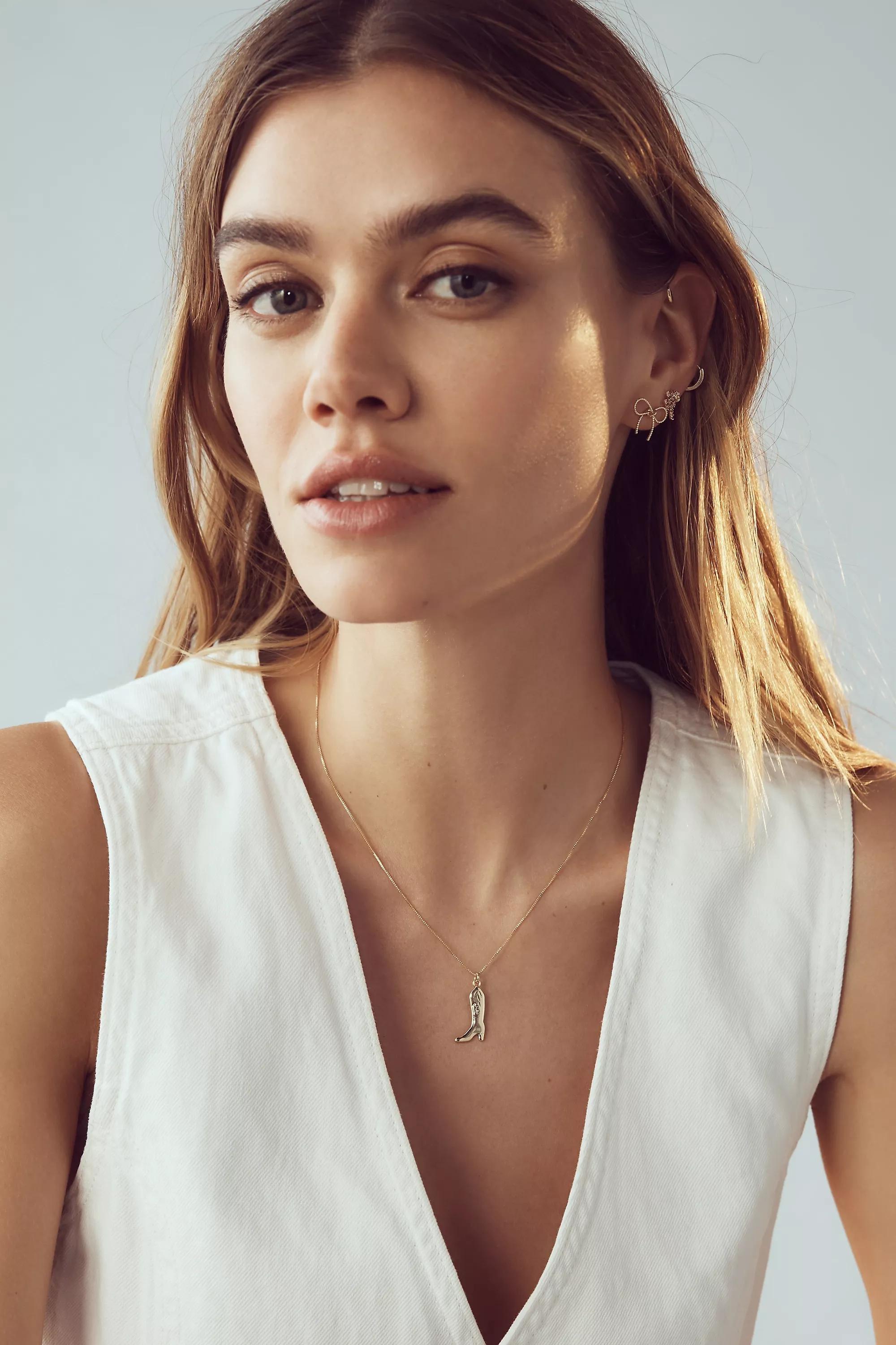 Anthropologie - Pave Cowboy Charm Necklace, Gold-Plated