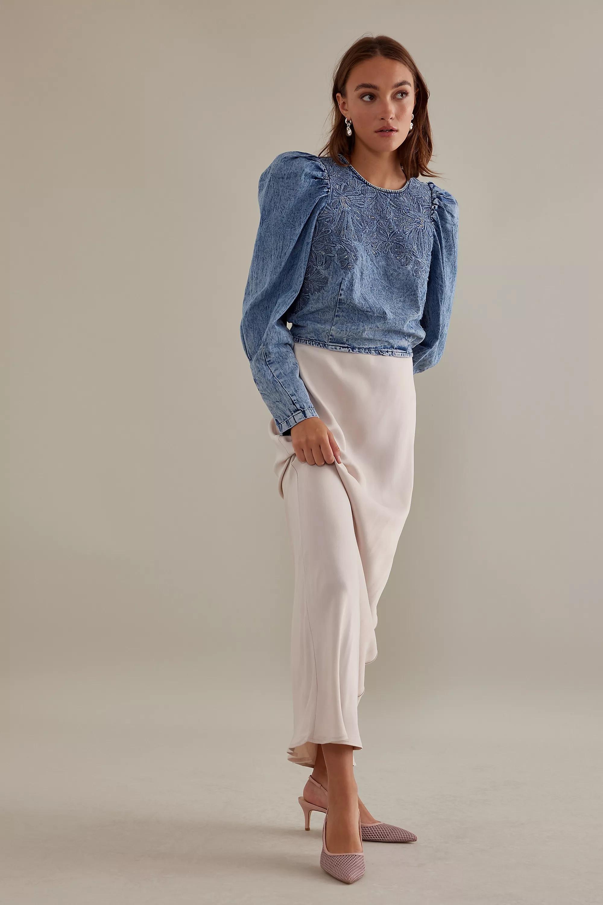 Pilcro Embellished Long-Sleeve Denim Top, Blue, , large image number 3