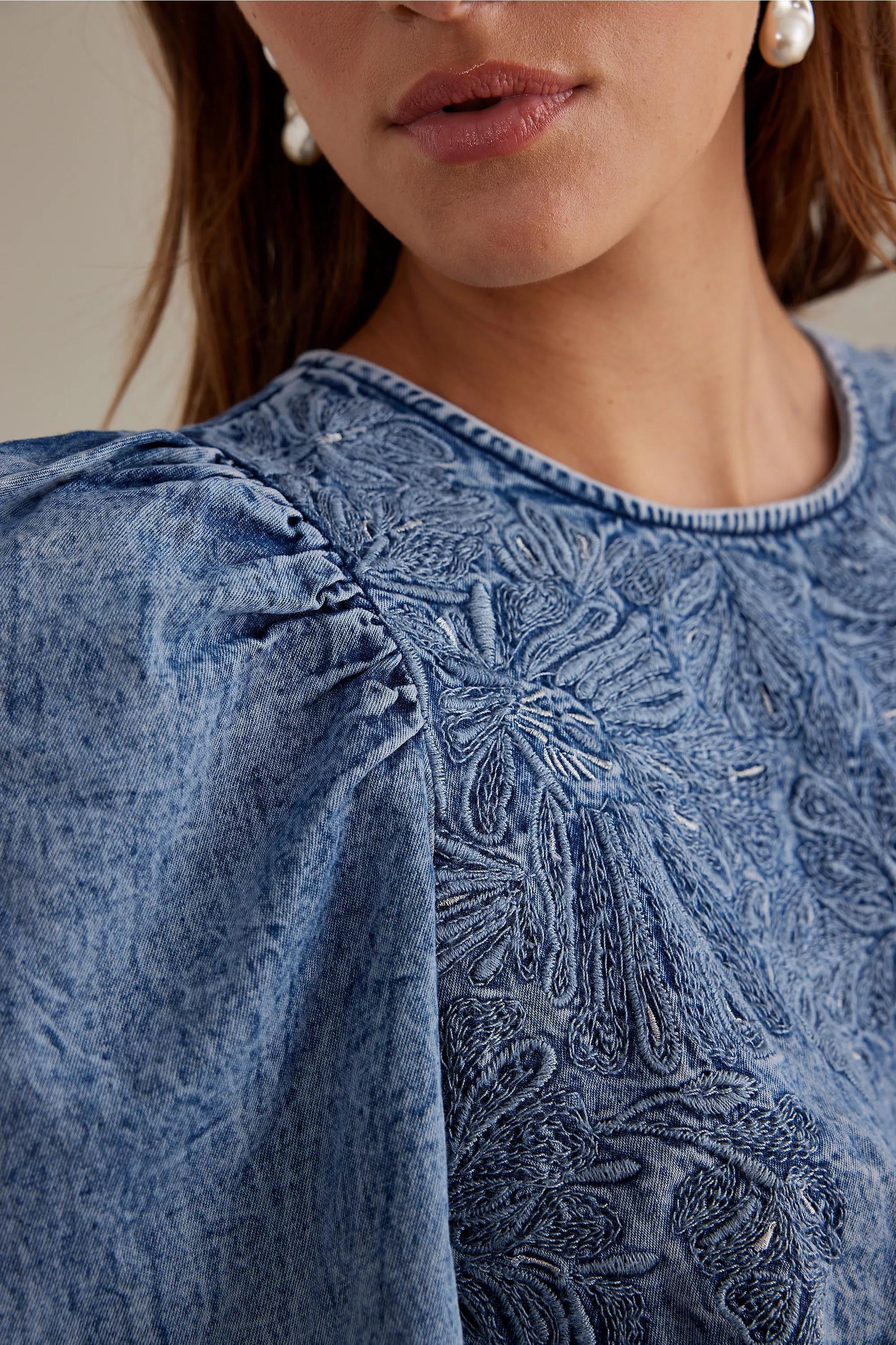 Pilcro Embellished Long-Sleeve Denim Top, Blue, , large image number 4