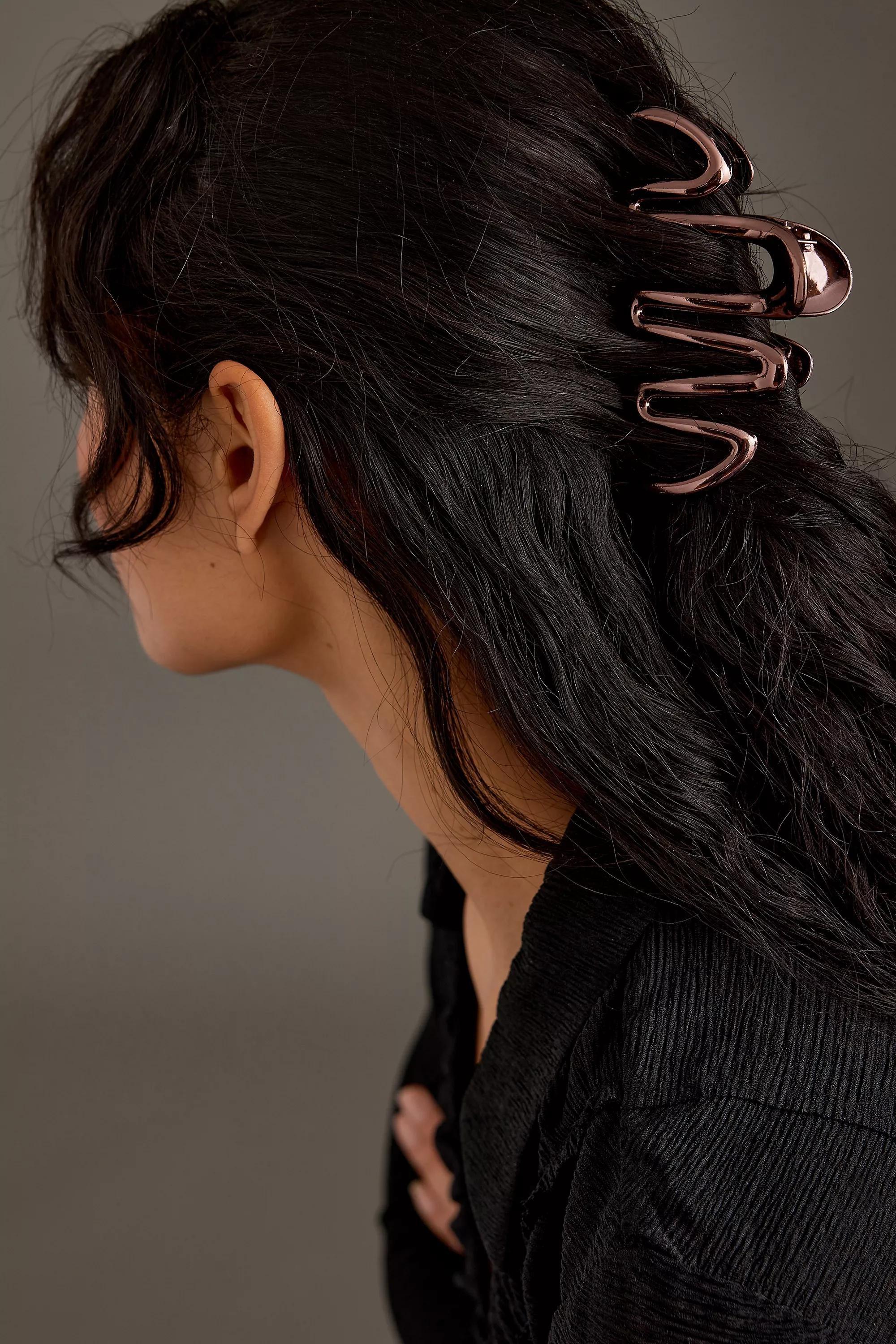 Squiggle Hair Claw Clip, Brown, A501_0027, large image number 1