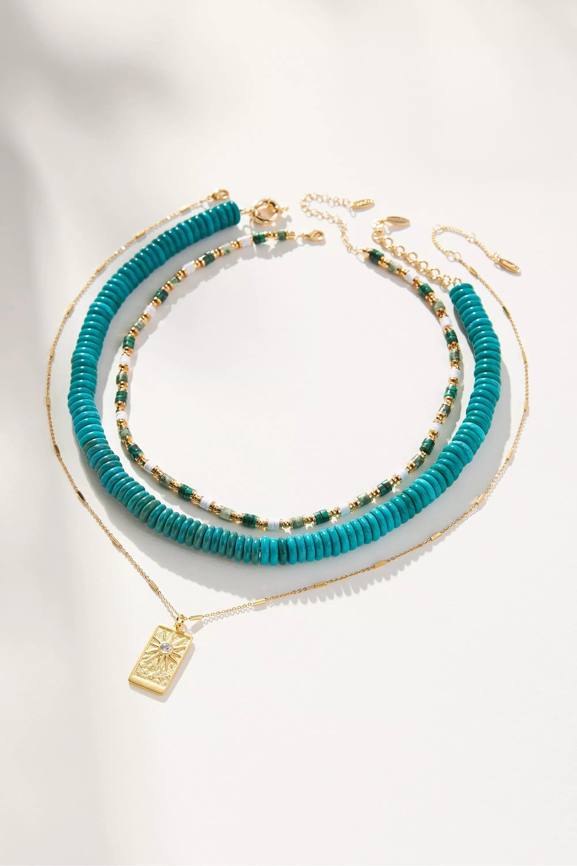 Camp Icon Beaded Necklaces, Set Of 3, Green, A501_0030, large image number 0