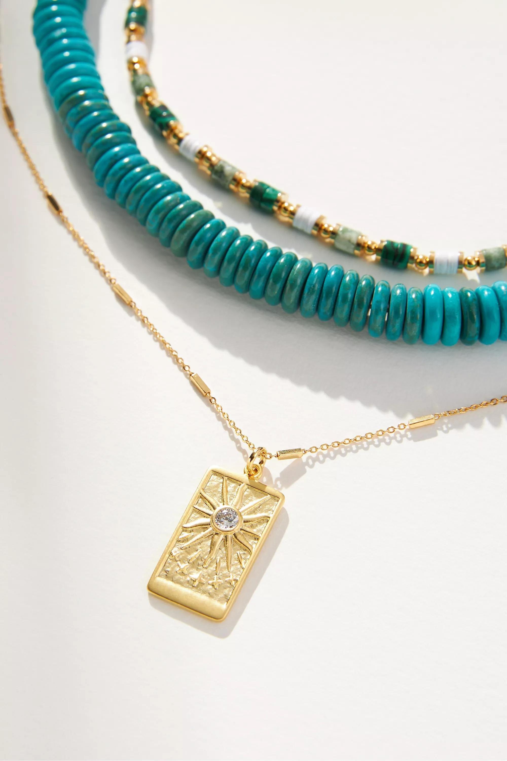 Camp Icon Beaded Necklaces, Set Of 3, Green, A501_0030, large image number 1