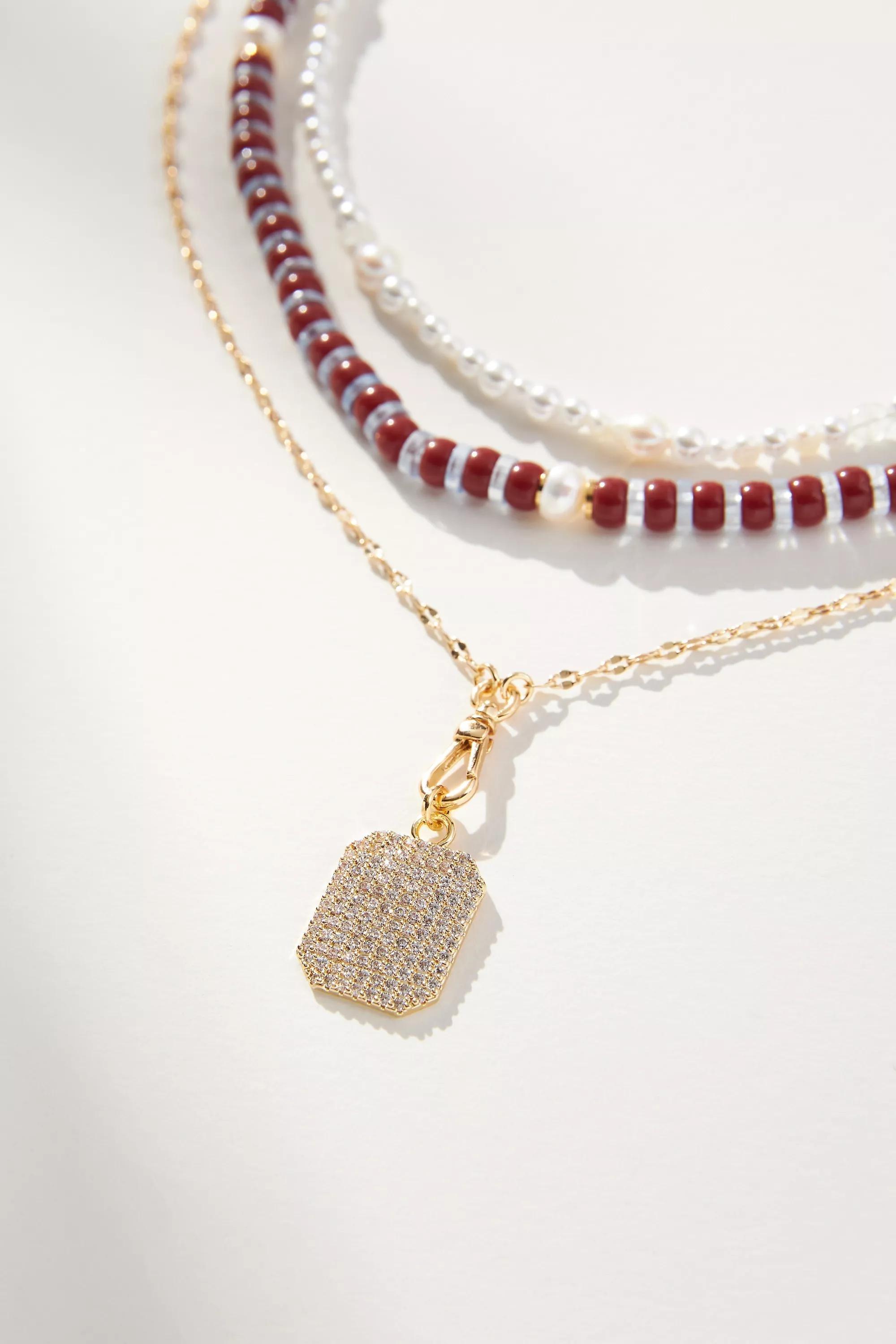 Gold-Plated Pendant Beaded Necklaces, Set Of 3, Burgundy, A501_0061, large image number 3