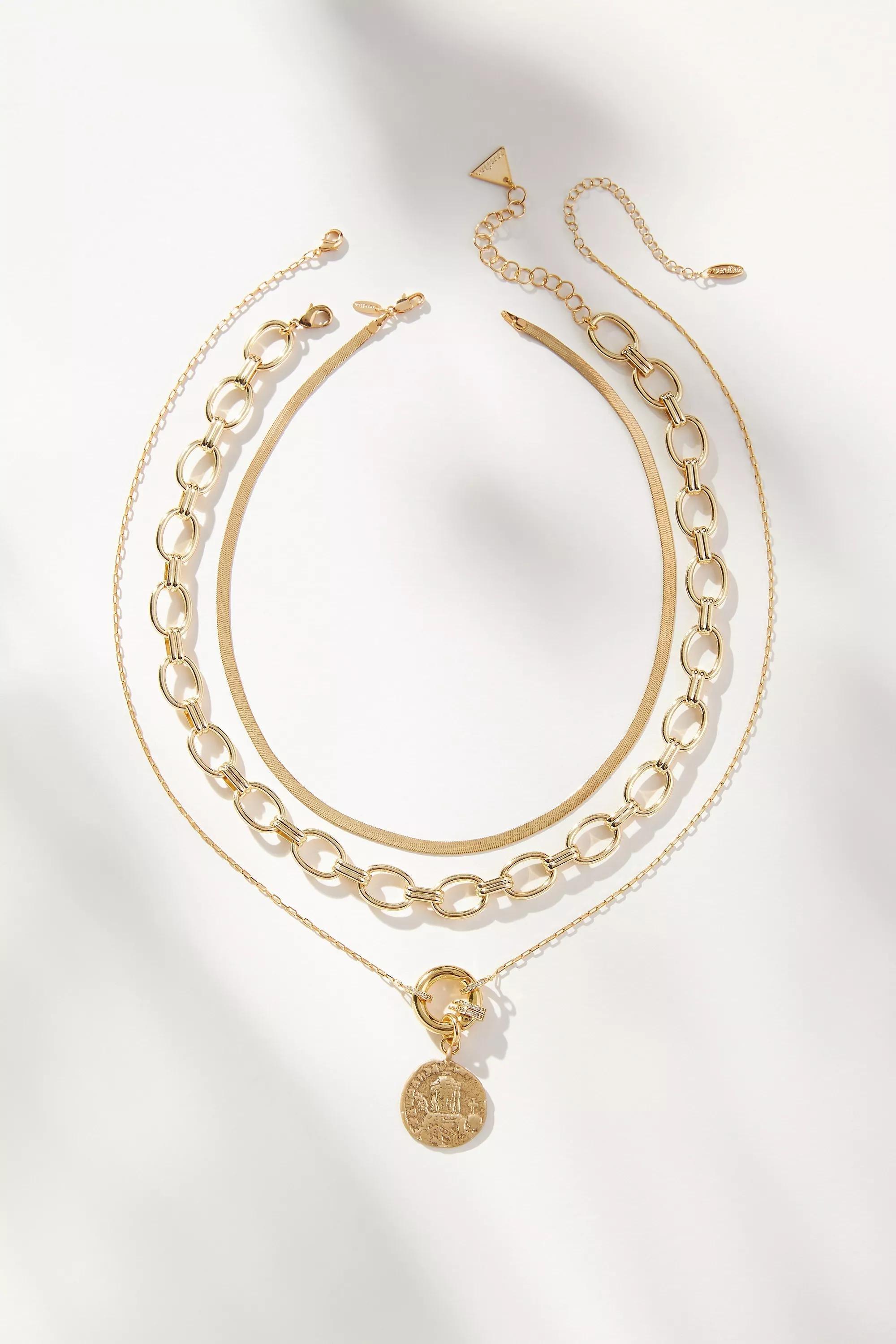 Icon Pendant Beaded Necklaces, Set Of 3, Gold-Plated, A501_0070, large image number 0