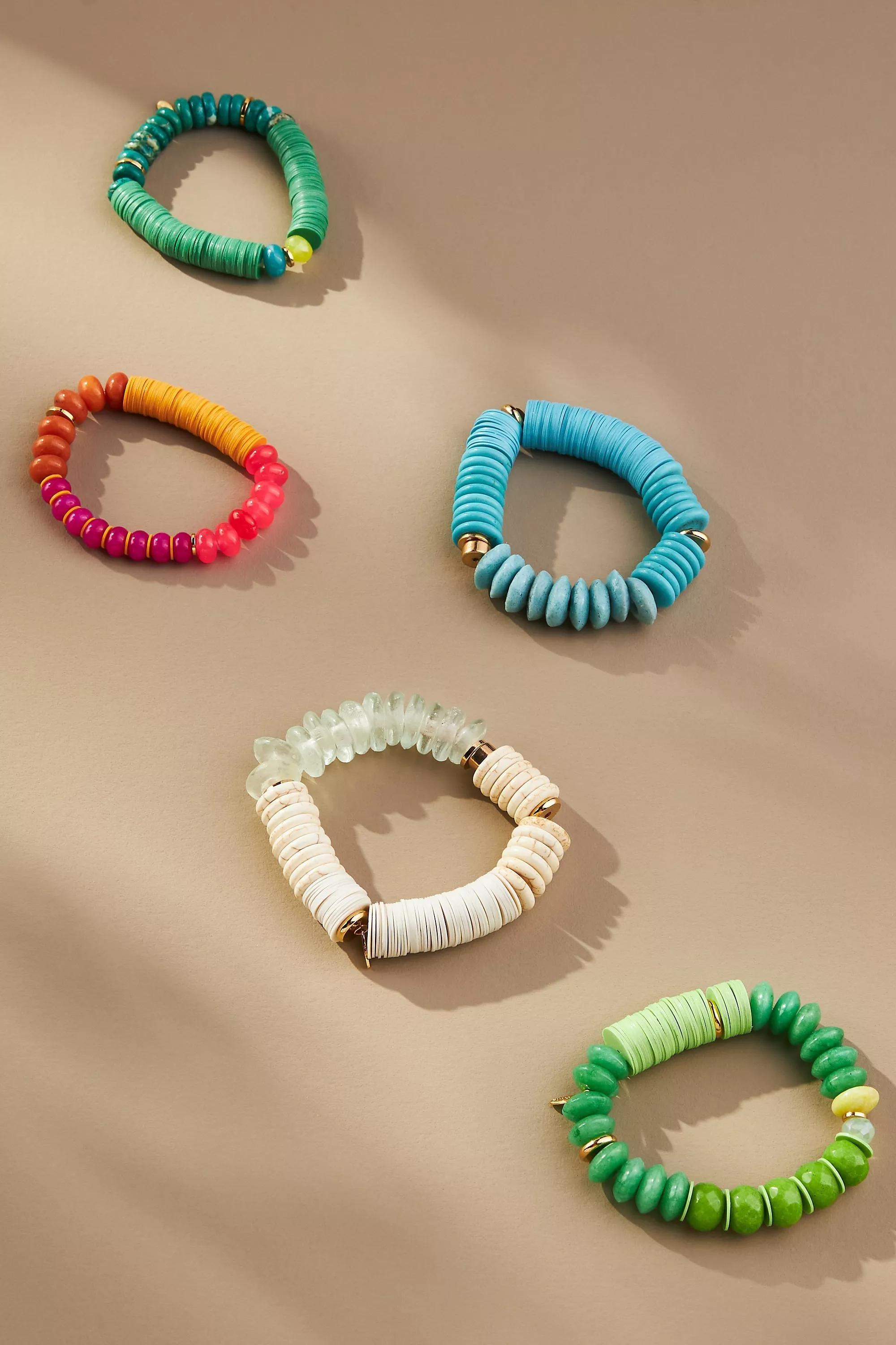 Mixed Stone Stretch Bracelet, Green, A501_0034, large image number 1