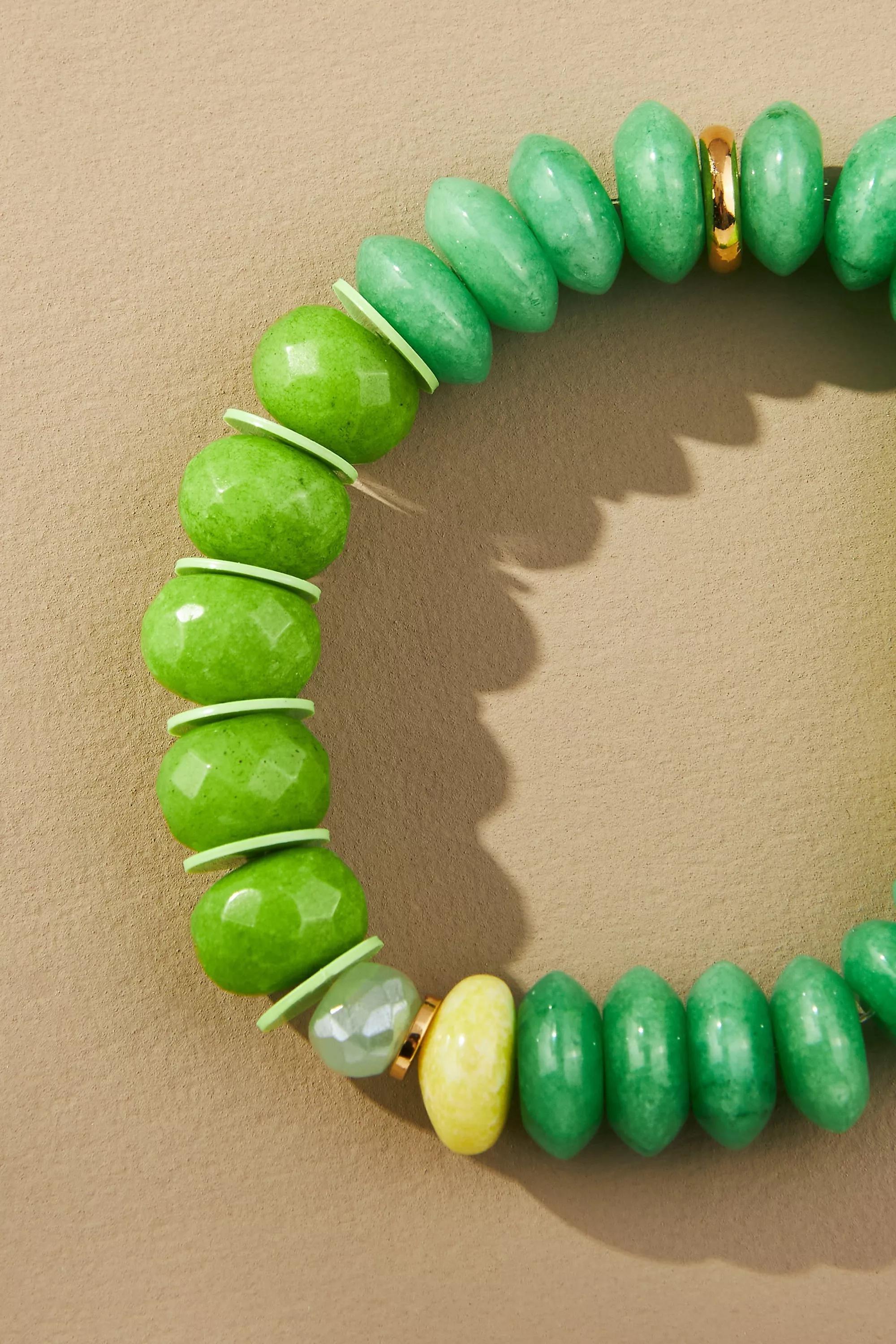 Mixed Stone Stretch Bracelet, Green, A501_0034, large image number 2