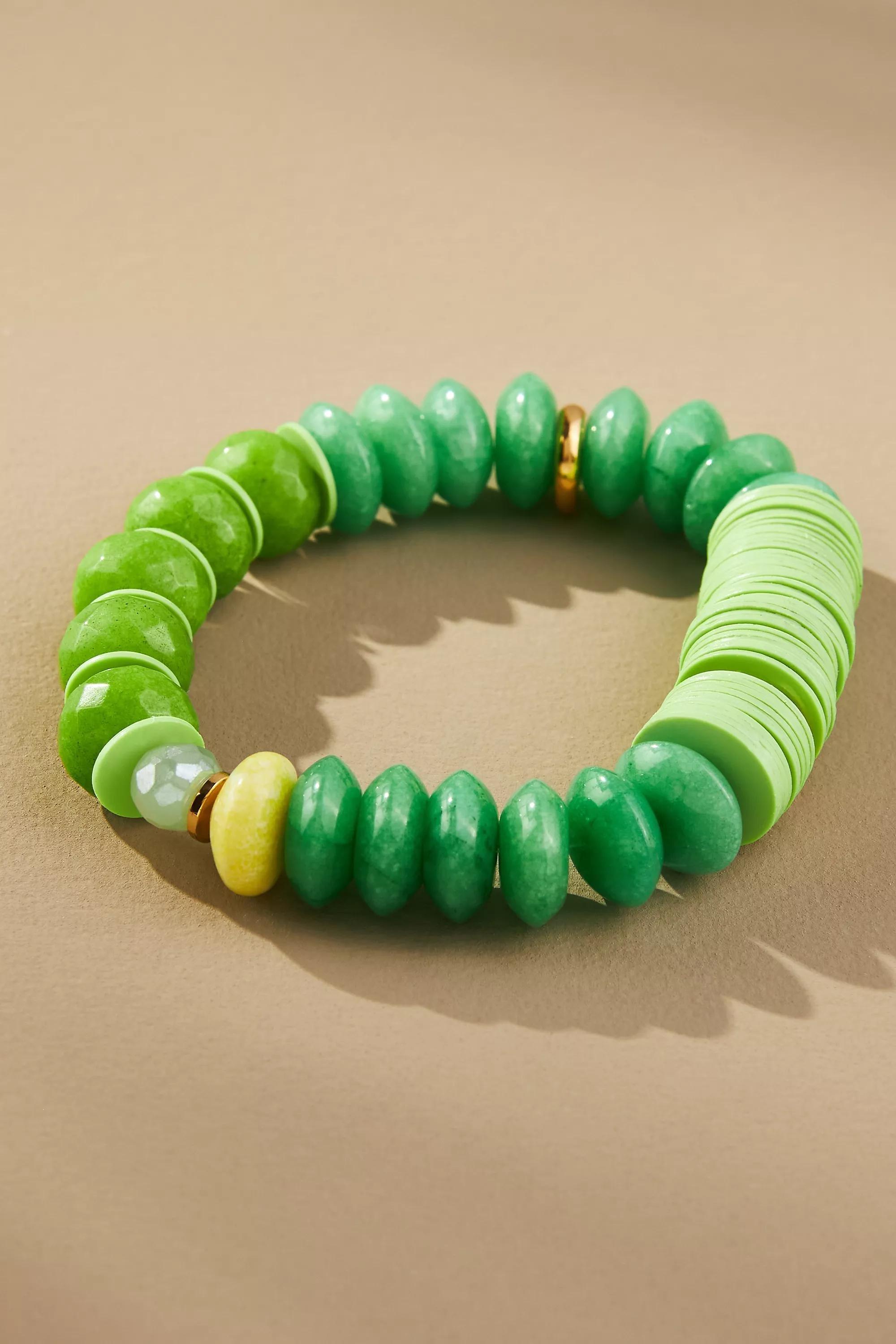 Mixed Stone Stretch Bracelet, Green, A501_0034, large image number 3