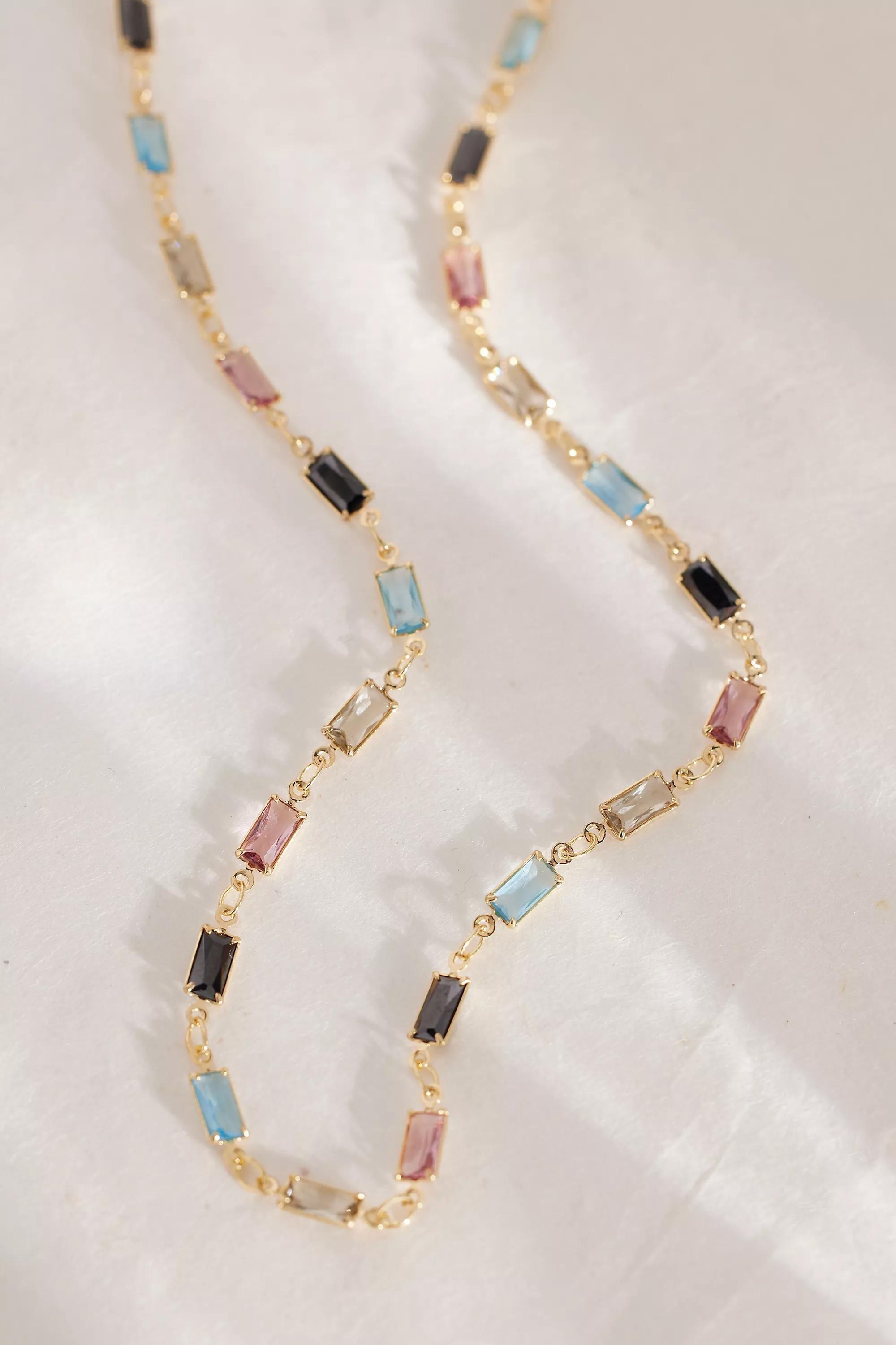 Gold-Plated Colourful Tennis Necklace, Black, , large image number 0