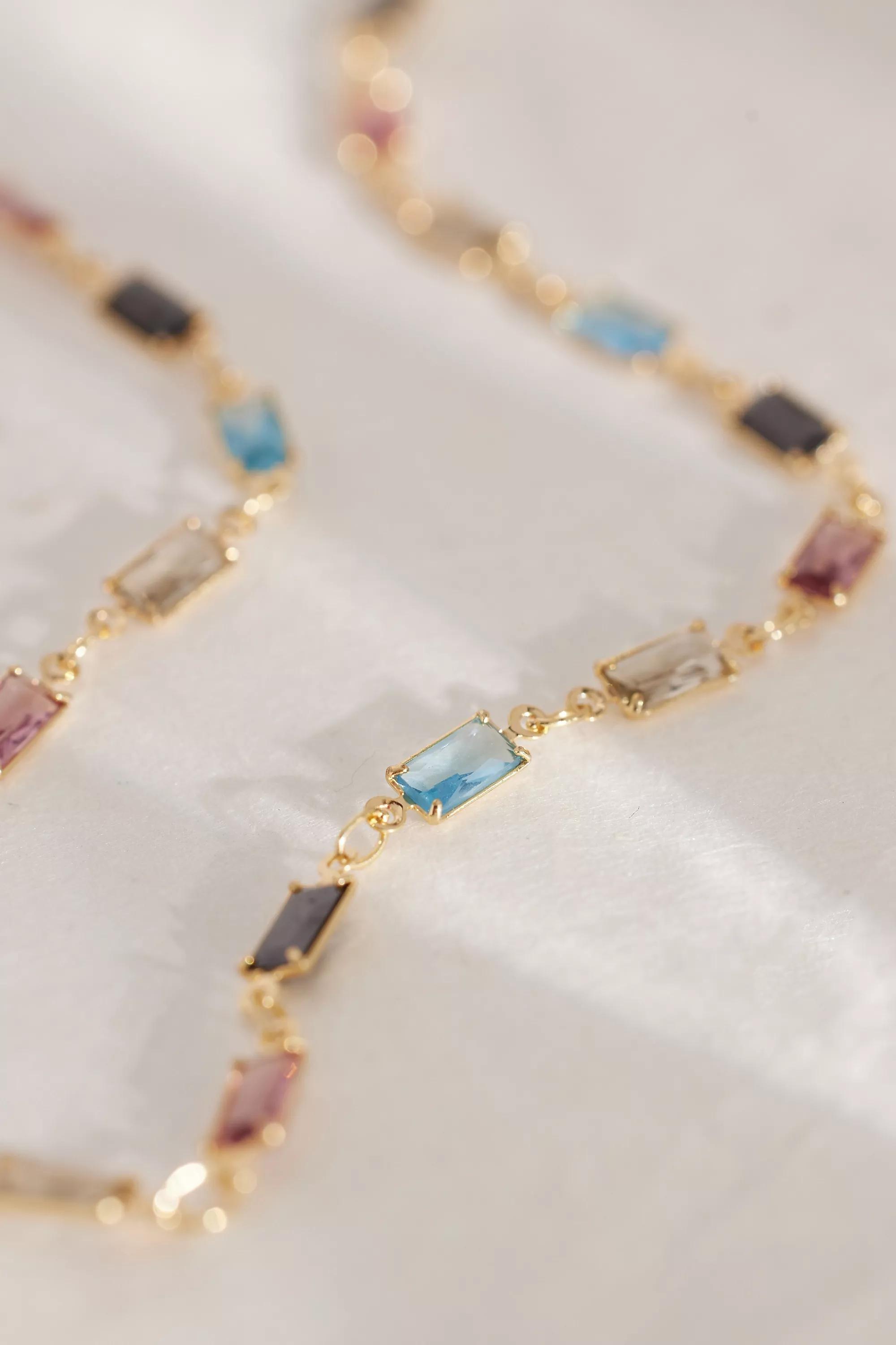 Gold-Plated Colourful Tennis Necklace, Black, , large image number 1