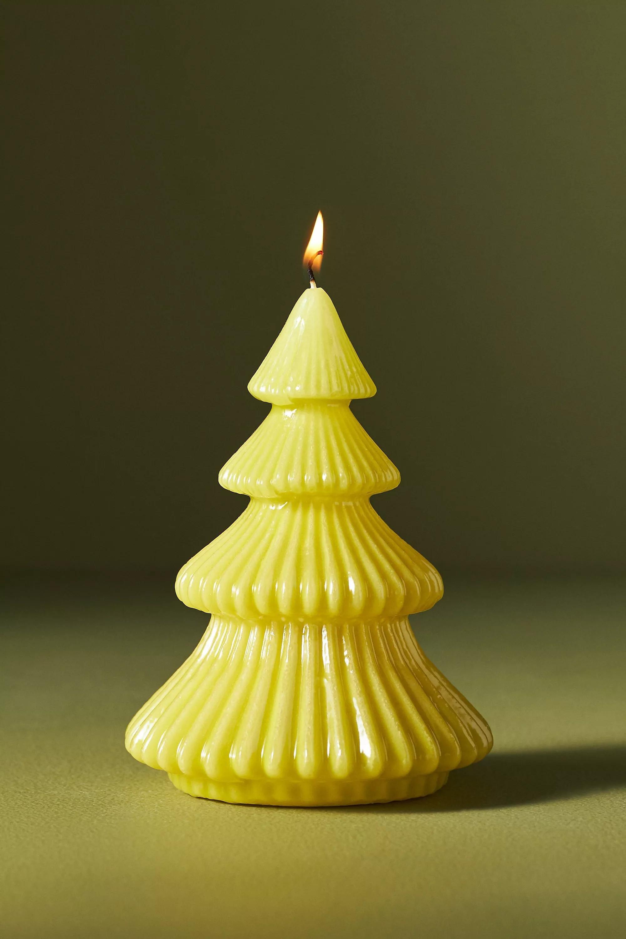 High Gloss Wax Yellow Tree Short Candle, Green, A501_0702, large image number 0