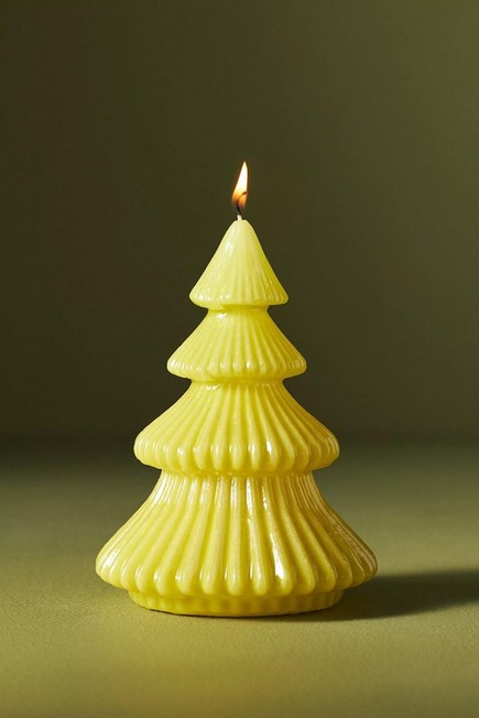 Anthropologie - High Gloss Wax Yellow Tree Short Candle, Green