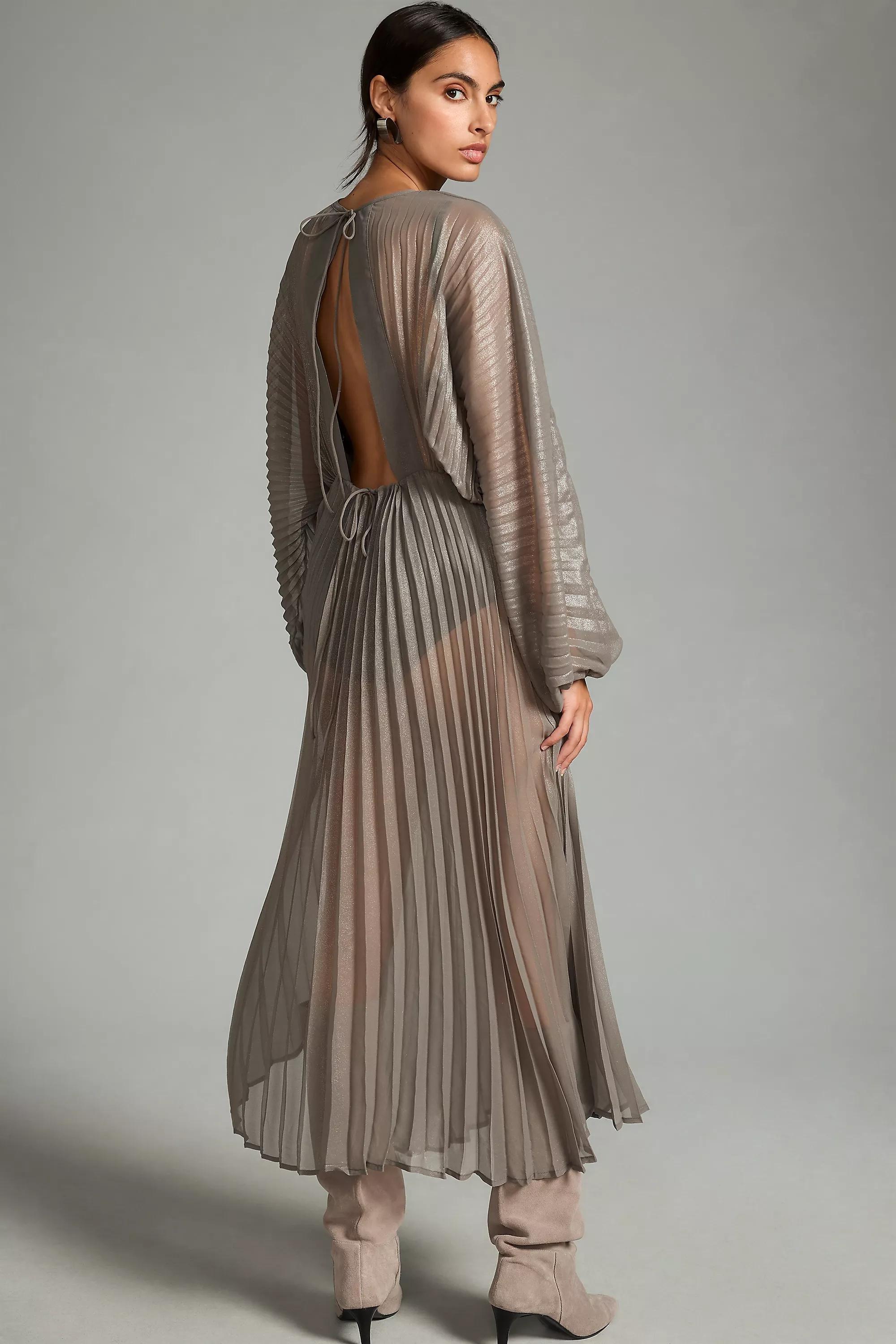 Sheer Pleated Kaftan, Grey, A501_0004, large image number 1