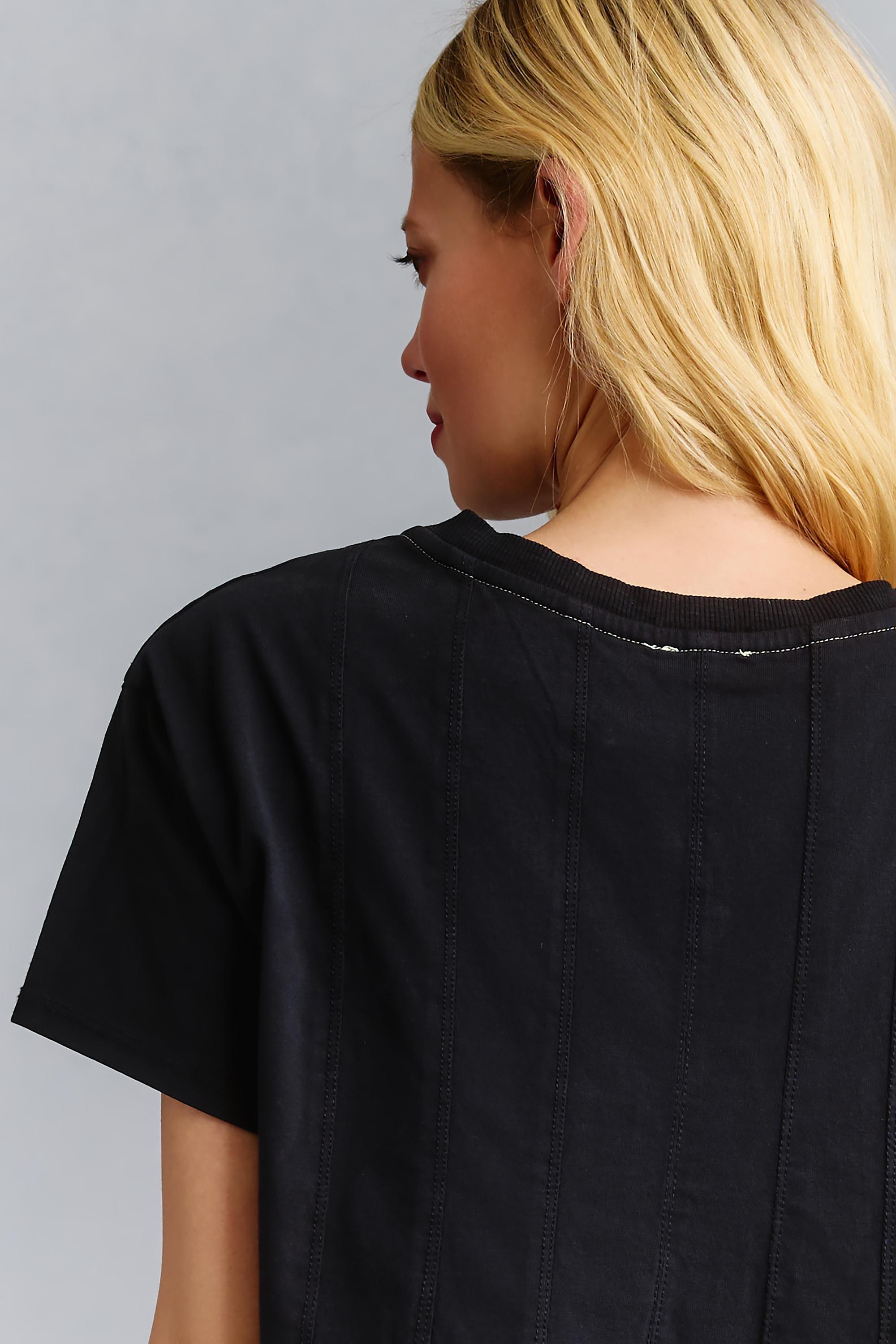 Pilcro Pleated Swing Cotton T-Shirt, Black, , large image number 2