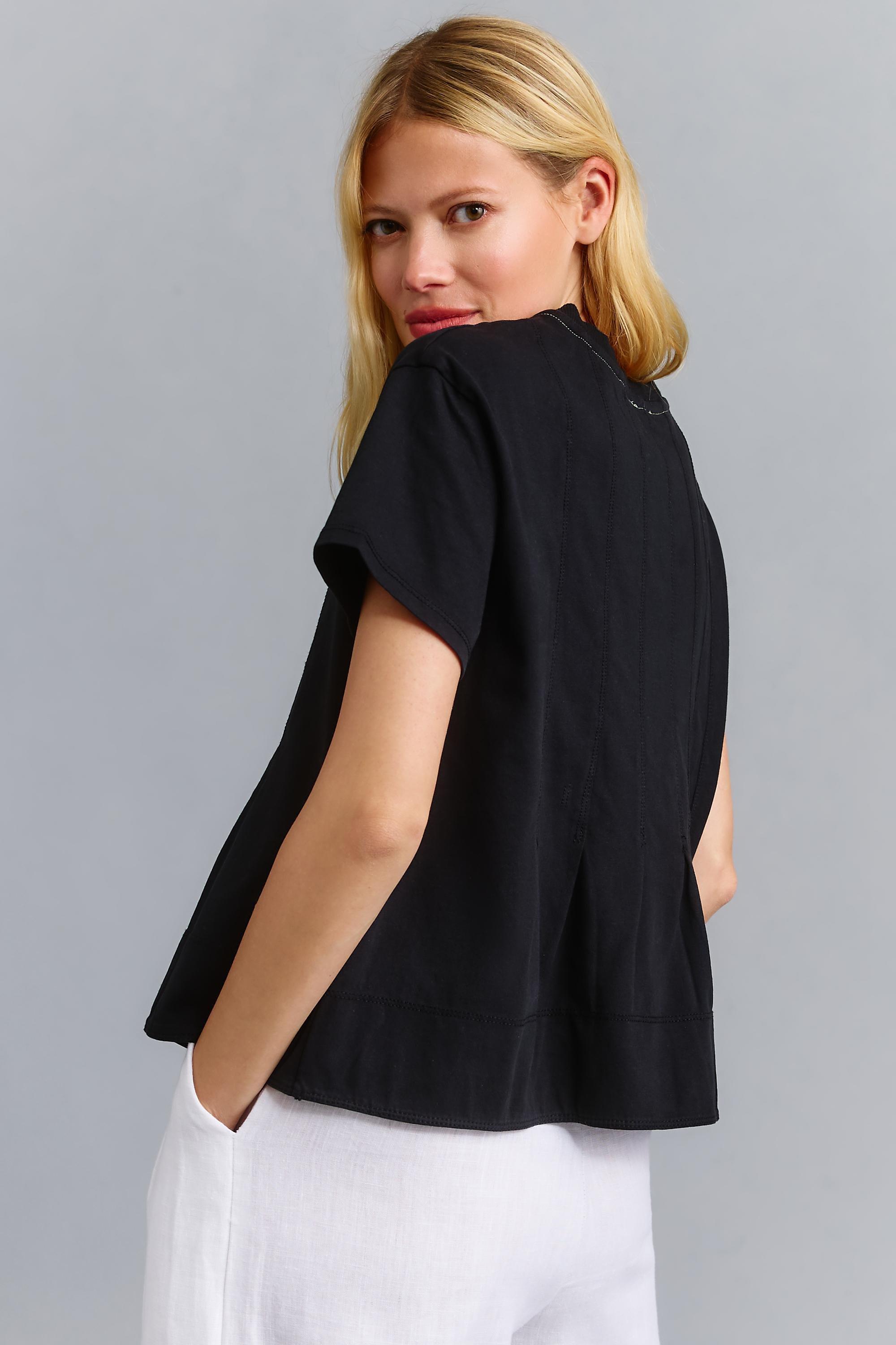 Pilcro Pleated Swing Cotton T-Shirt, Black, , large image number 3