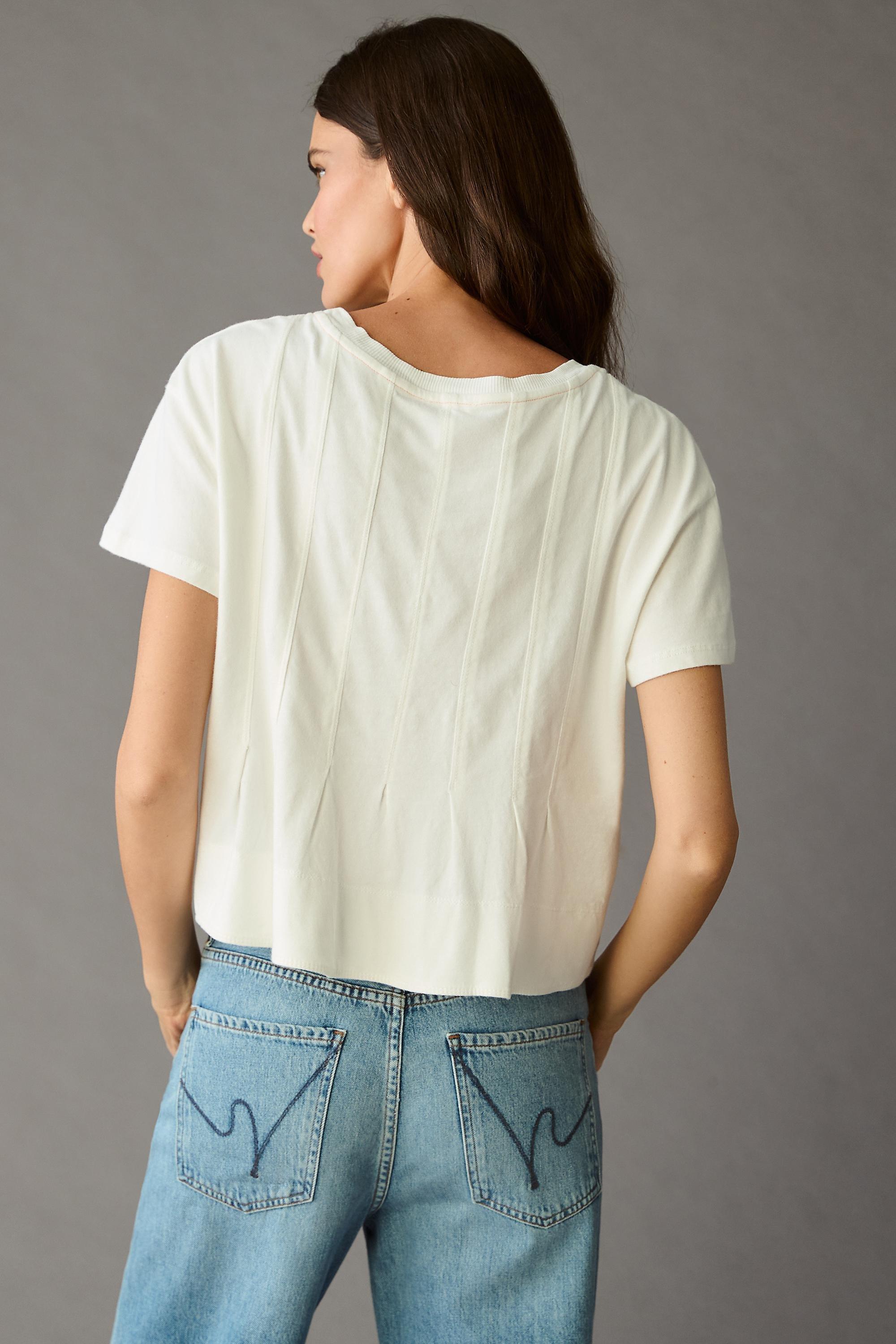Pilcro Pleated Swing Cotton T-Shirt, White, , large image number 1