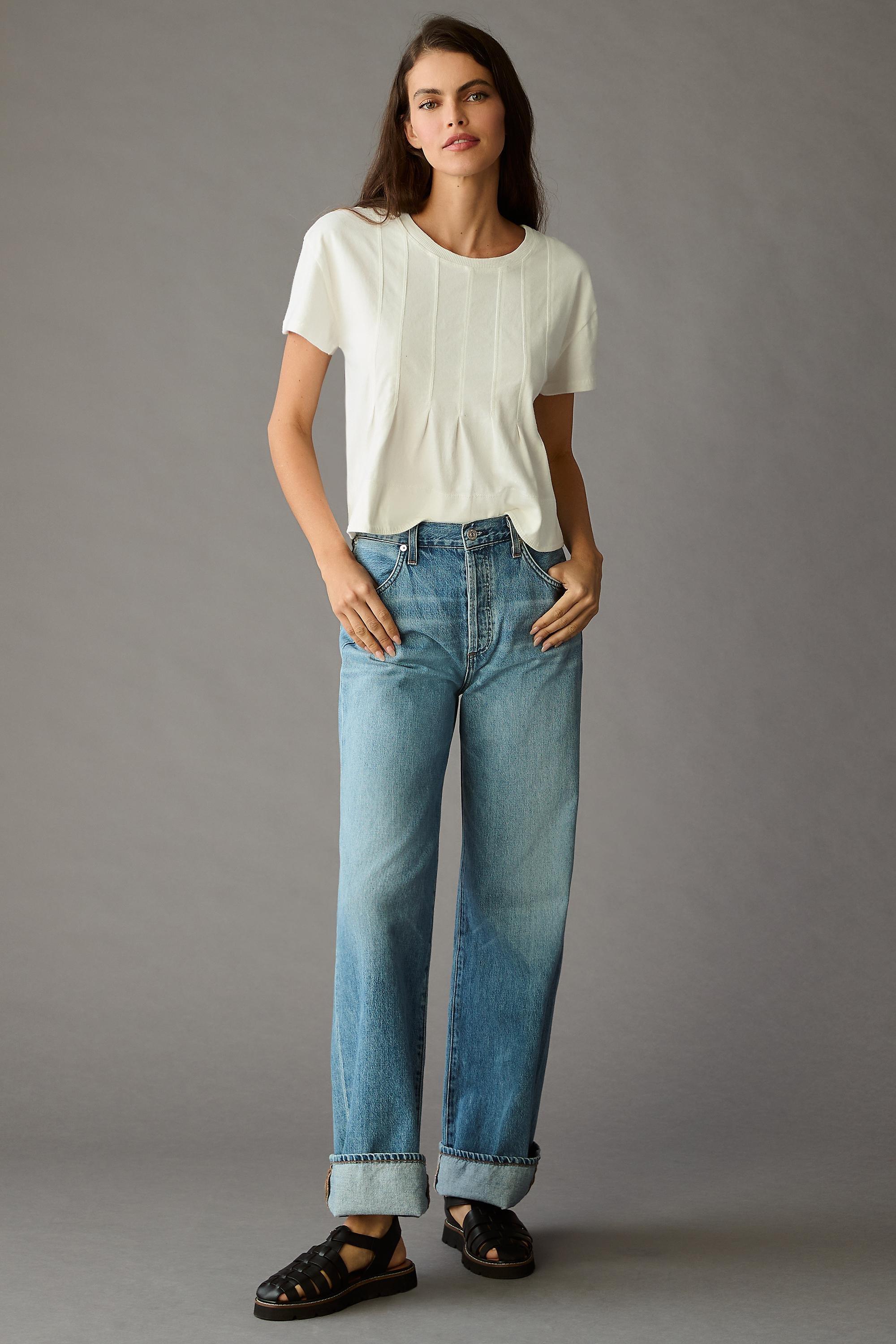 Pilcro Pleated Swing Cotton T-Shirt, White, , large image number 2