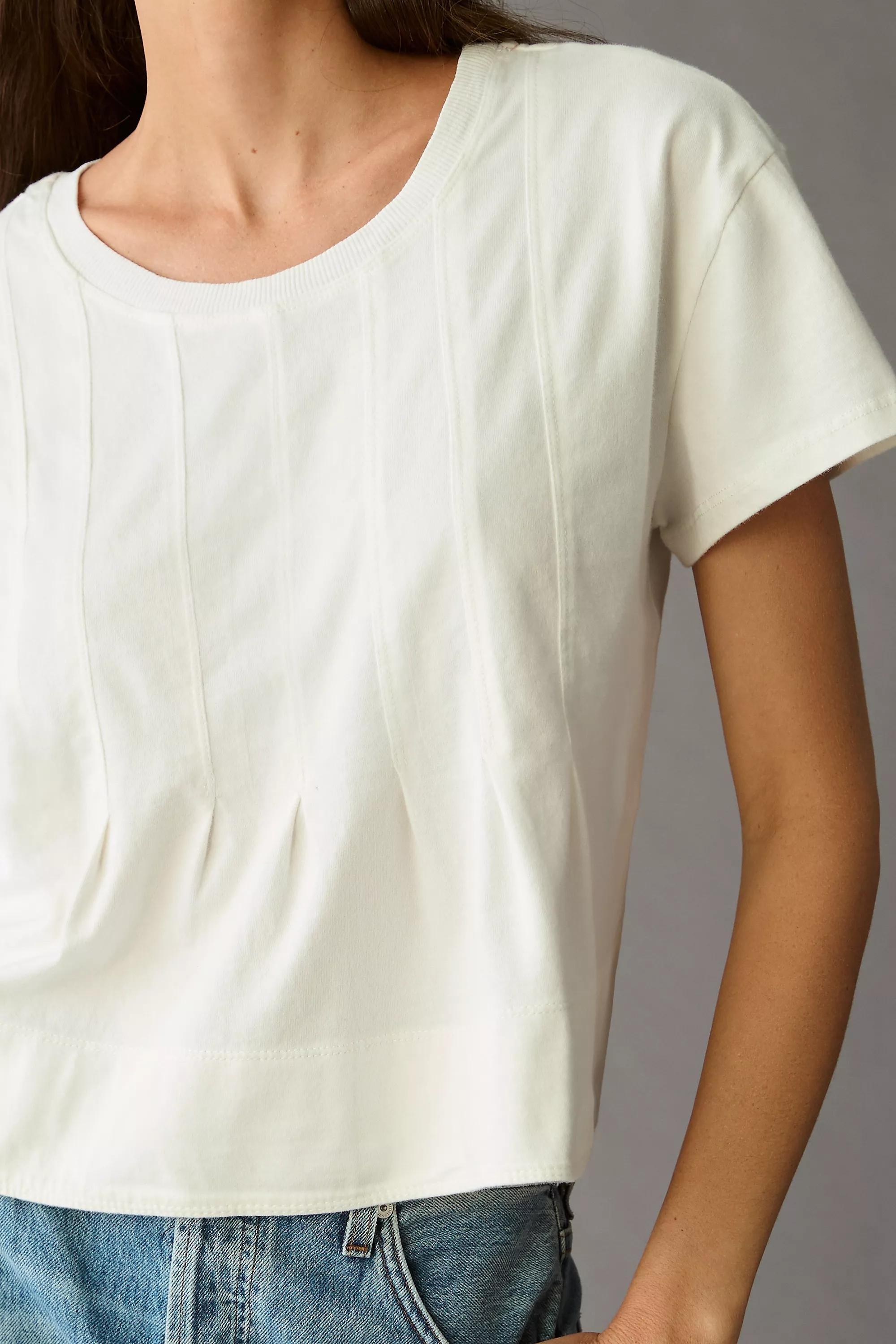 Pilcro Pleated Swing Cotton T-Shirt, White, , large image number 3