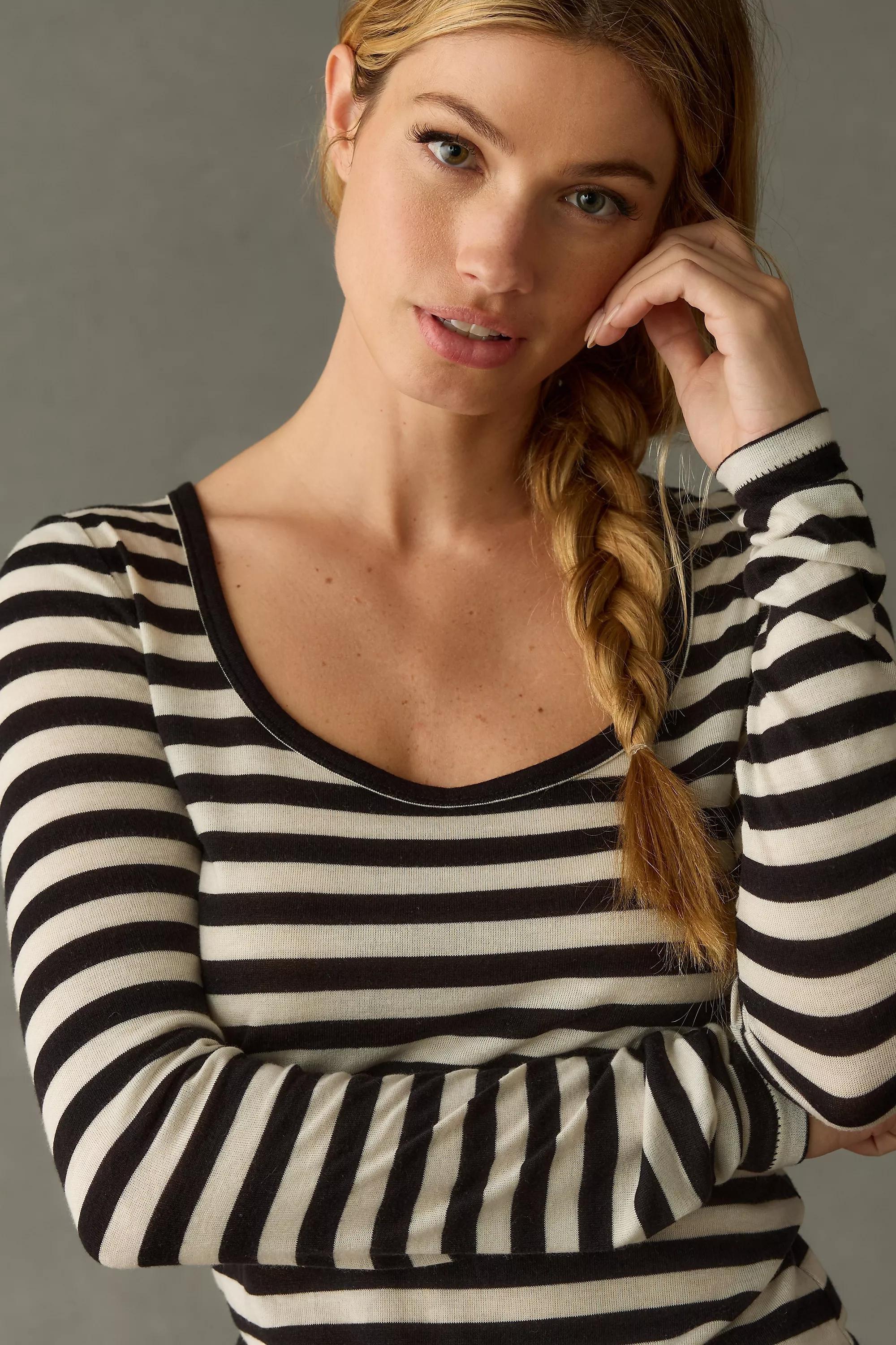 Maeve Long-Sleeve Scoop-Neck Top, Multicolour, , large image number 0