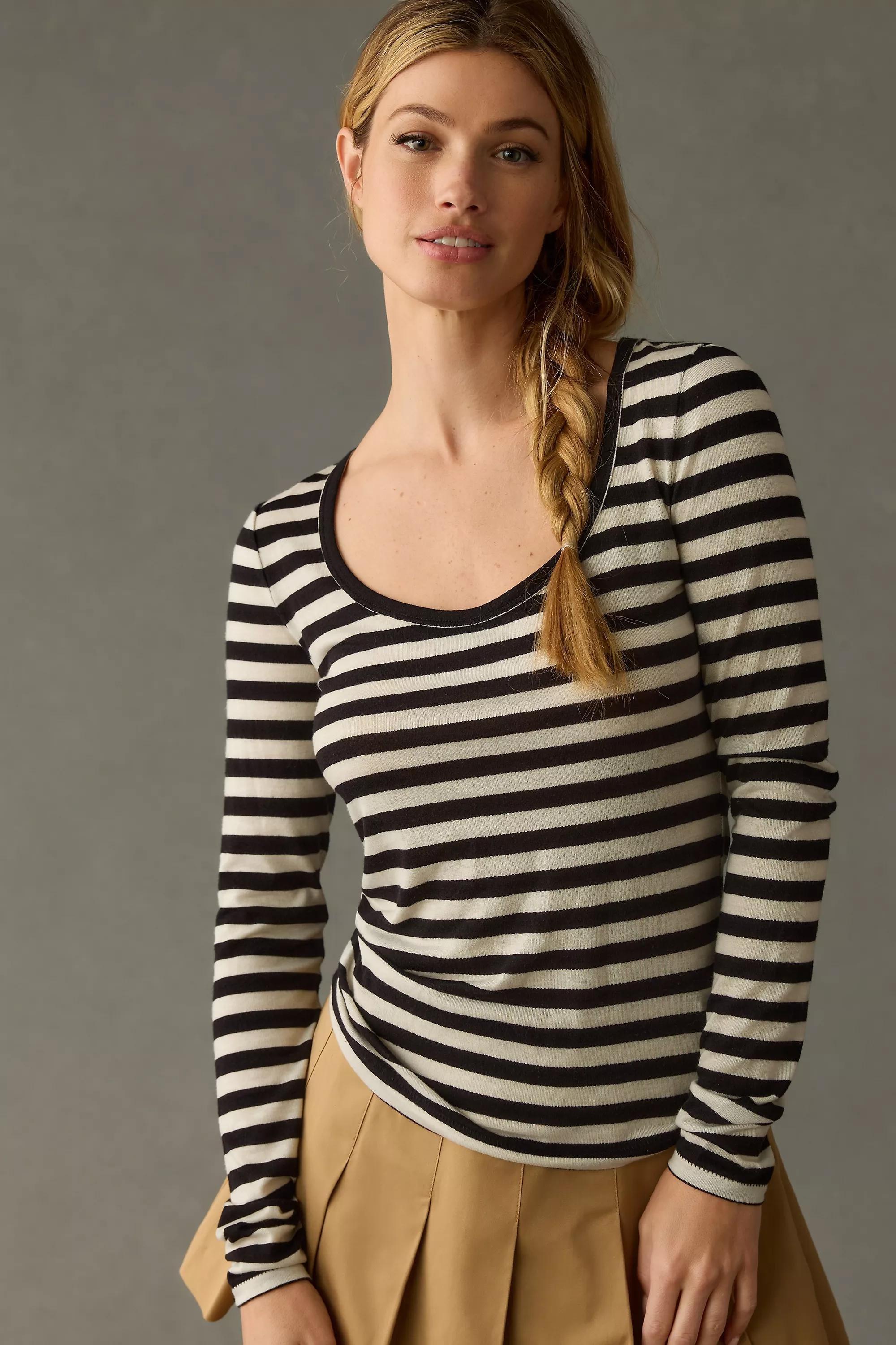 Maeve Long-Sleeve Scoop-Neck Top, Multicolour, , large image number 1