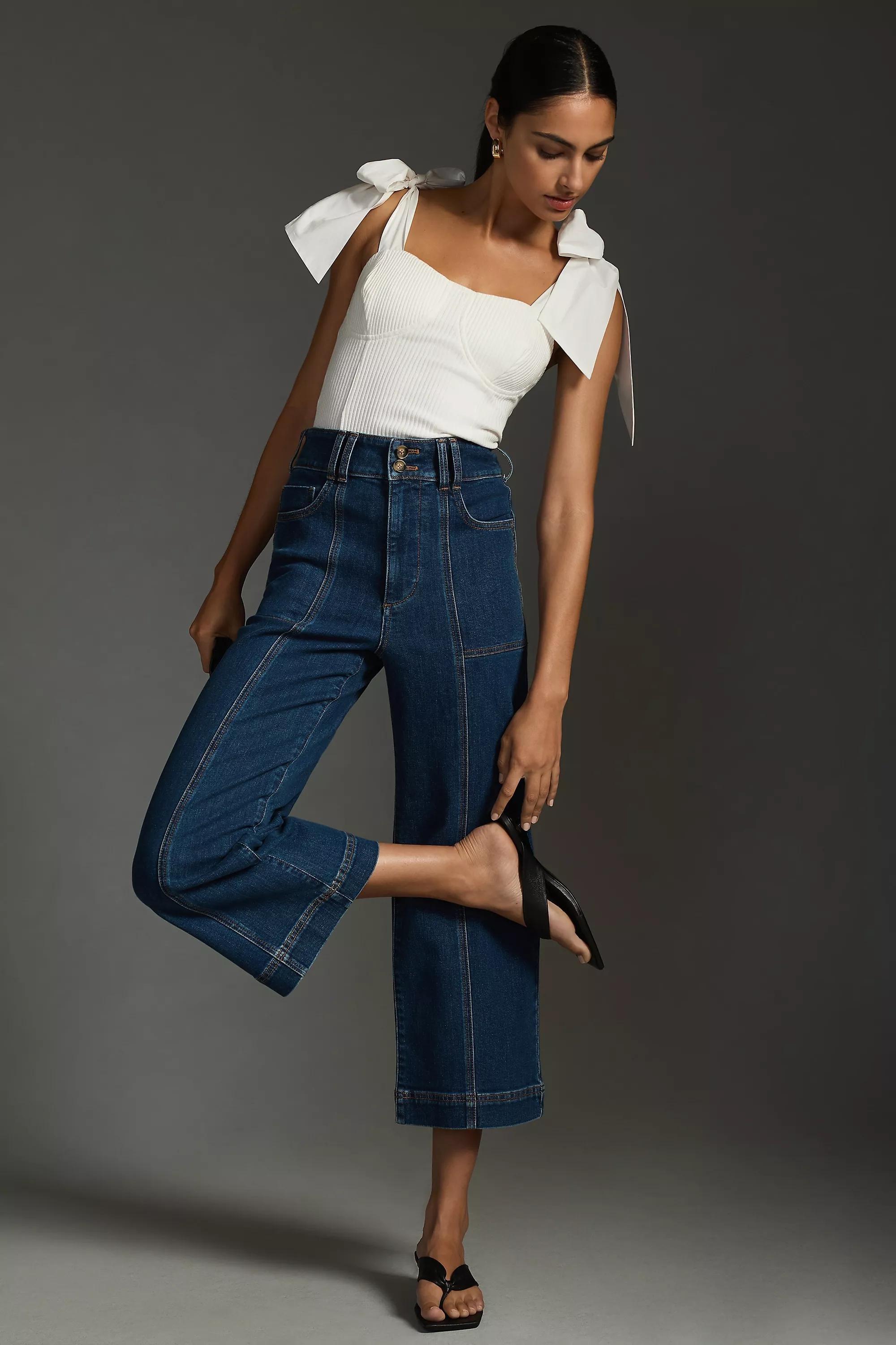 Denim High-Rise Crop Wide-Leg Jeans: Seamed Edition, Blue, A501_0091, large image number 0