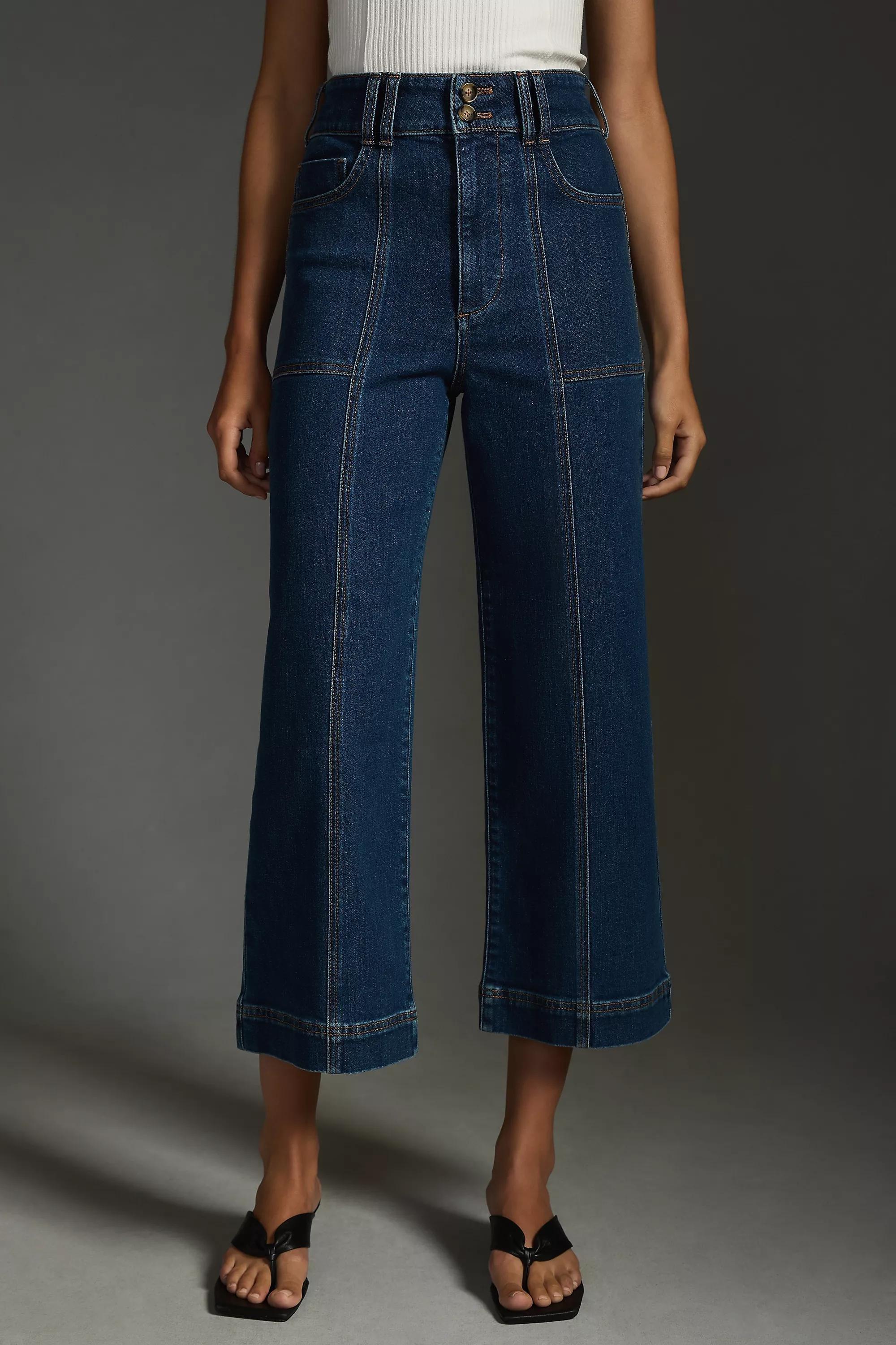 Denim High-Rise Crop Wide-Leg Jeans: Seamed Edition, Blue, A501_0091, large image number 1