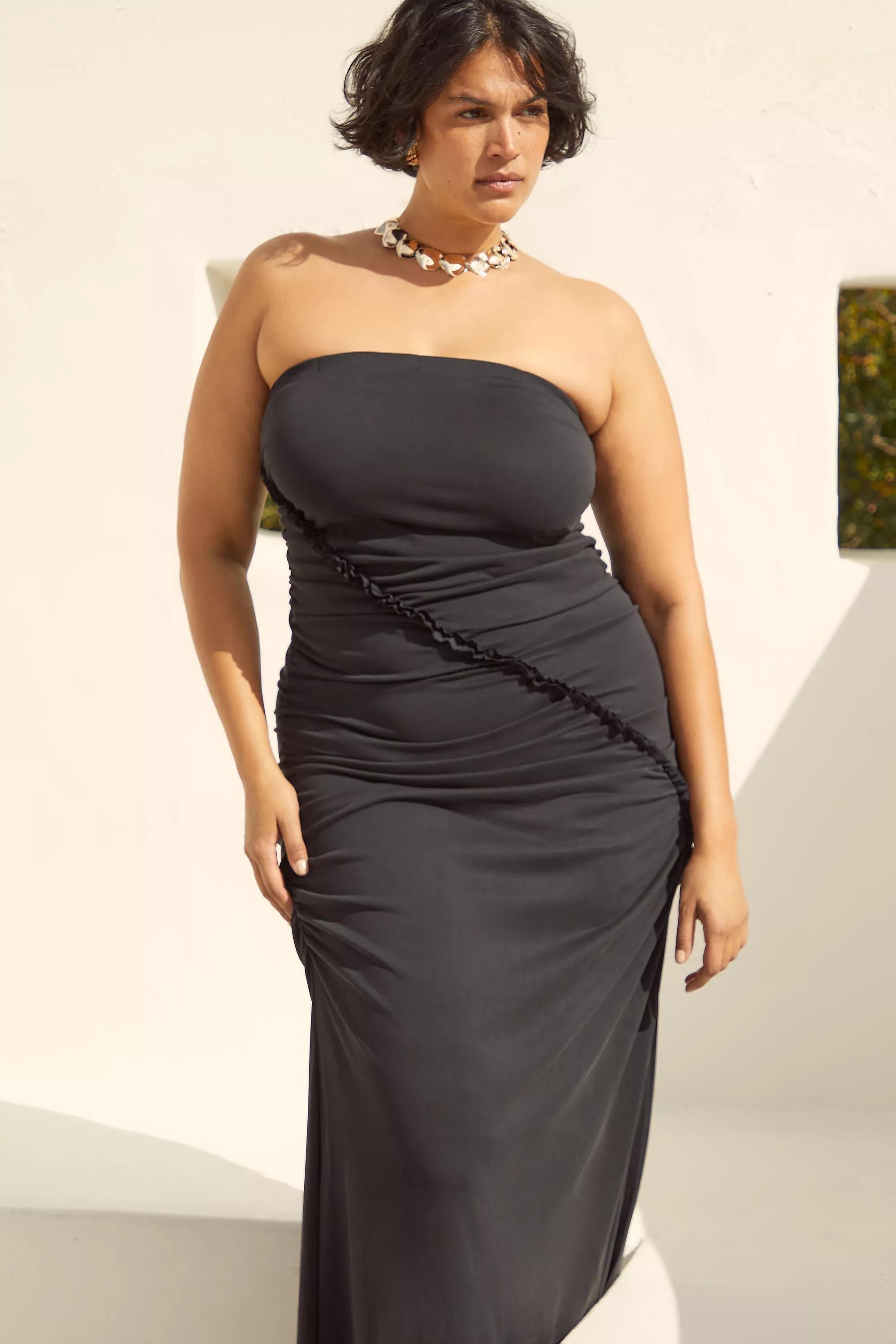 BLACK By Anthropologie Strapless Ruched Midi Tube Dress, , large image number 3